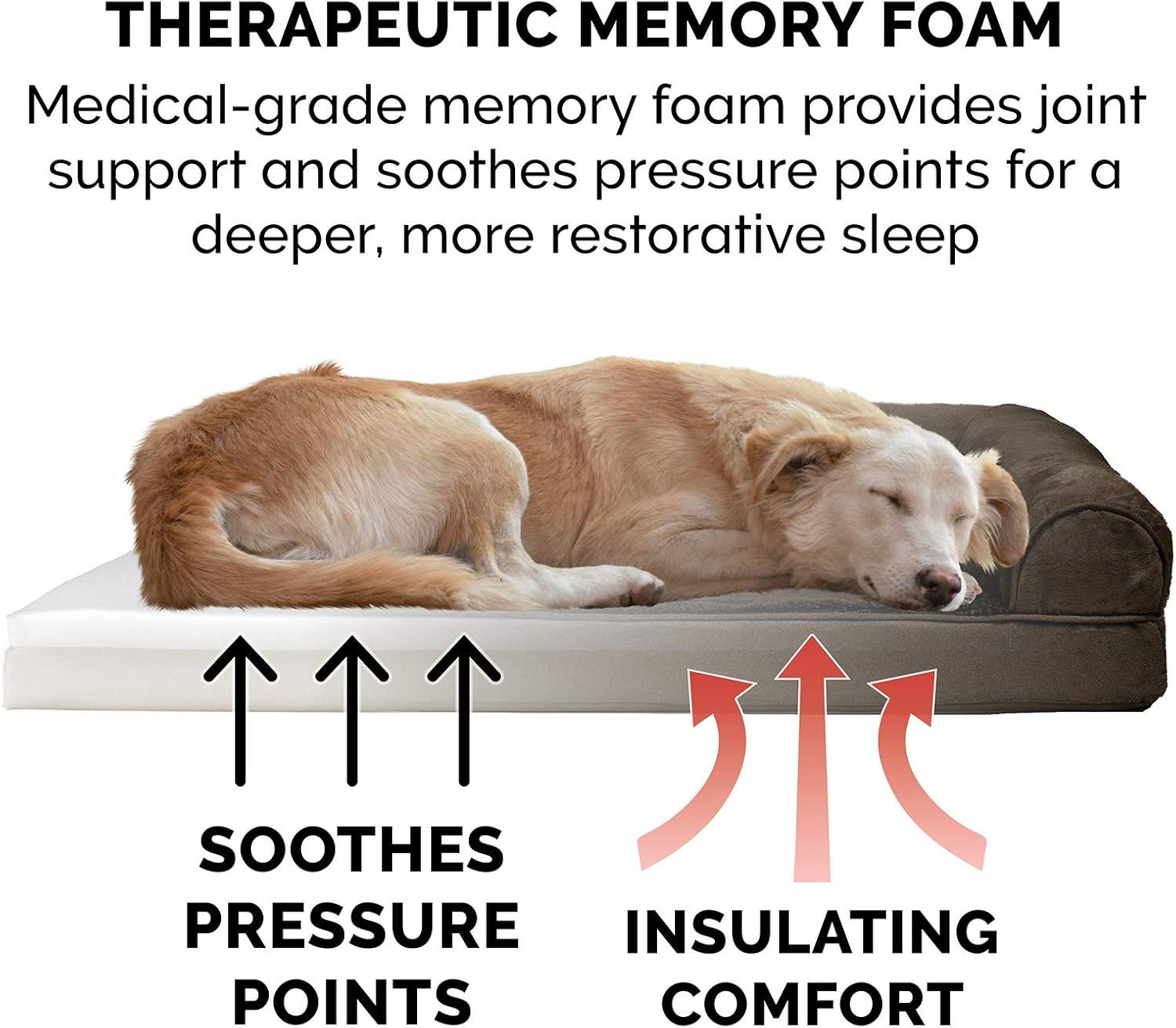 imageFurhaven Memory Foam Dog Bed for Large Dogs w Removable Bolsters ampamp Washable Cover For Dogs Up to 95 lbs Sherpa ampamp Chenille Sofa Orion Blue JumboXLPlush Suede Espresso