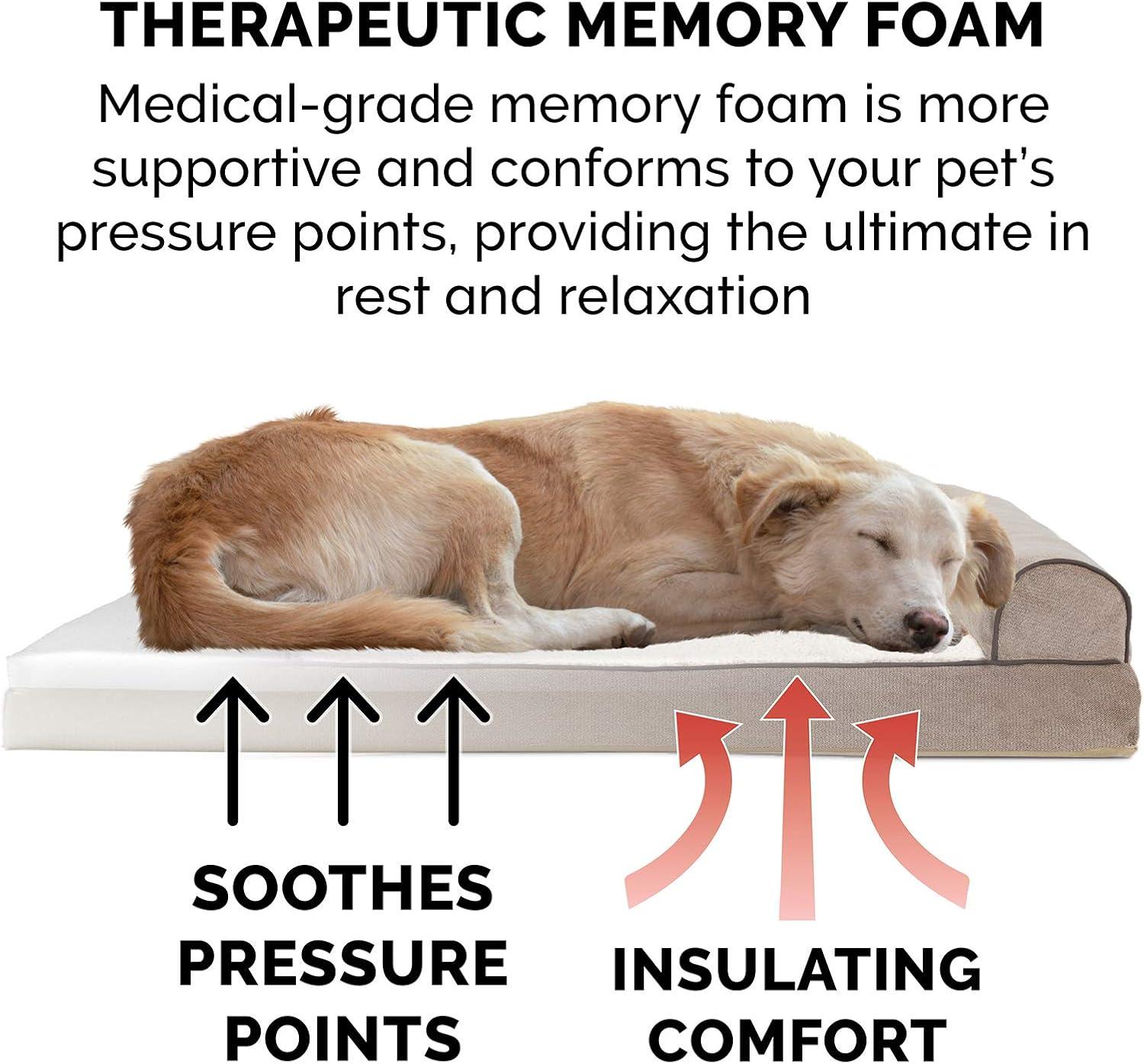 imageFurhaven Memory Foam Dog Bed for Large Dogs w Removable Bolsters ampamp Washable Cover For Dogs Up to 95 lbs Sherpa ampamp Chenille Sofa Orion Blue JumboXLSherpa Chenille Cream