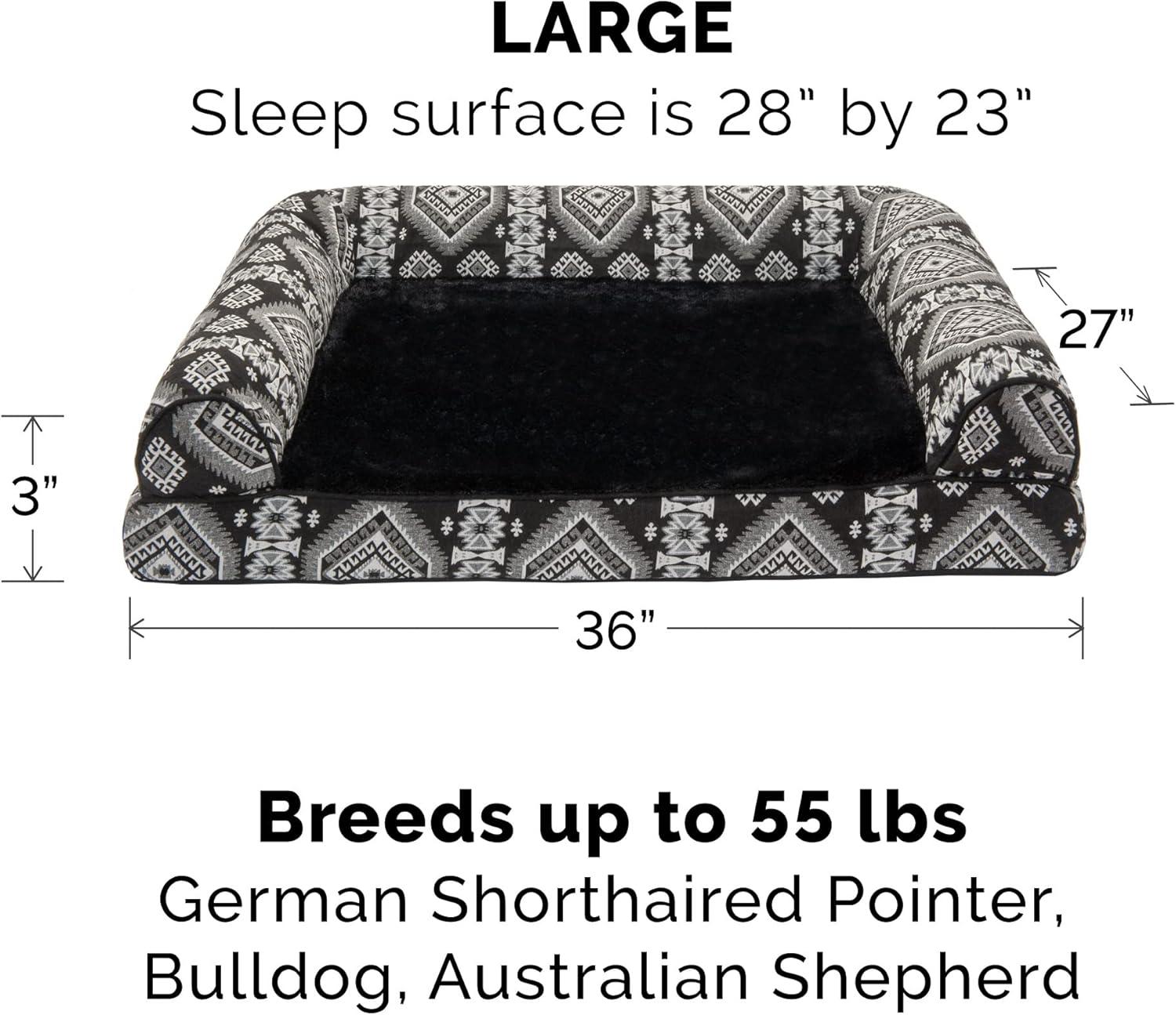 imageFurhaven Memory Foam Dog Bed for Large Dogs w Removable Bolsters ampamp Washable Cover For Dogs Up to 95 lbs Sherpa ampamp Chenille Sofa Orion Blue JumboXLPlush Southwest Kilim Decor Black Medallion