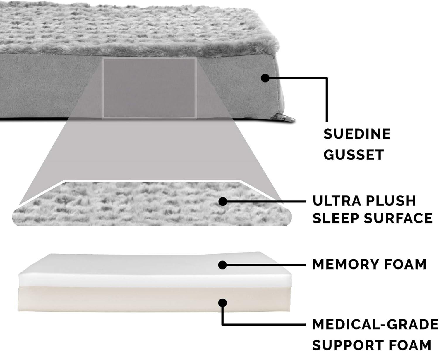 imageFurhaven Memory Foam Dog Bed for Large Dogs w Removable Washable Cover For Dogs Up to 125 lbs Ultra Plush Faux Fur ampamp Suede Mattress Gray Jumbo PlusXXLUltra Plush Curly Faux Fur Gray