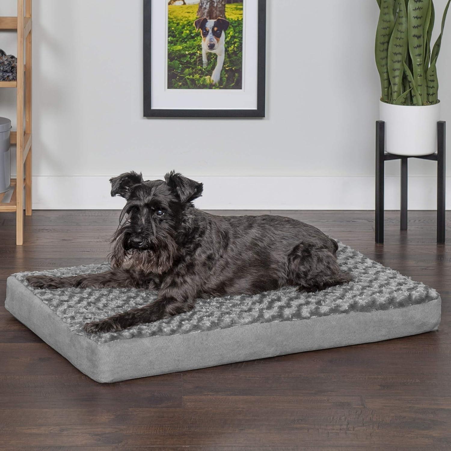 imageFurhaven Memory Foam Dog Bed for Large Dogs w Removable Washable Cover For Dogs Up to 125 lbs Ultra Plush Faux Fur ampamp Suede Mattress Gray Jumbo PlusXXLUltra Plush Curly Faux Fur Gray