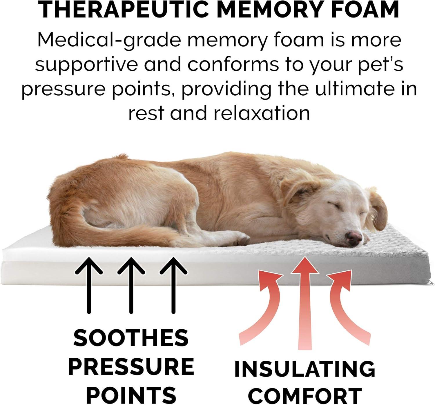 imageFurhaven Memory Foam Dog Bed for Large Dogs w Removable Washable Cover For Dogs Up to 125 lbs Ultra Plush Faux Fur ampamp Suede Mattress Gray Jumbo PlusXXLUltra Plush Curly Faux Fur Gray