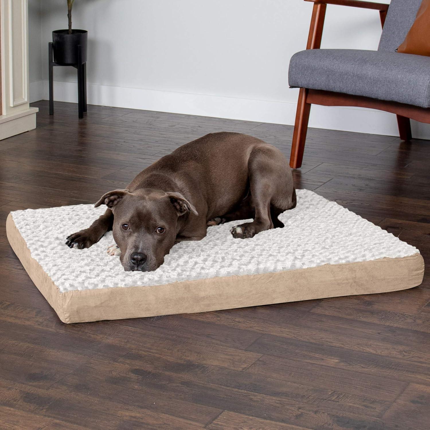 imageFurhaven Memory Foam Dog Bed for Large Dogs w Removable Washable Cover For Dogs Up to 125 lbs Ultra Plush Faux Fur ampamp Suede Mattress Gray Jumbo PlusXXLUltra Plush Curly Faux Fur Cream