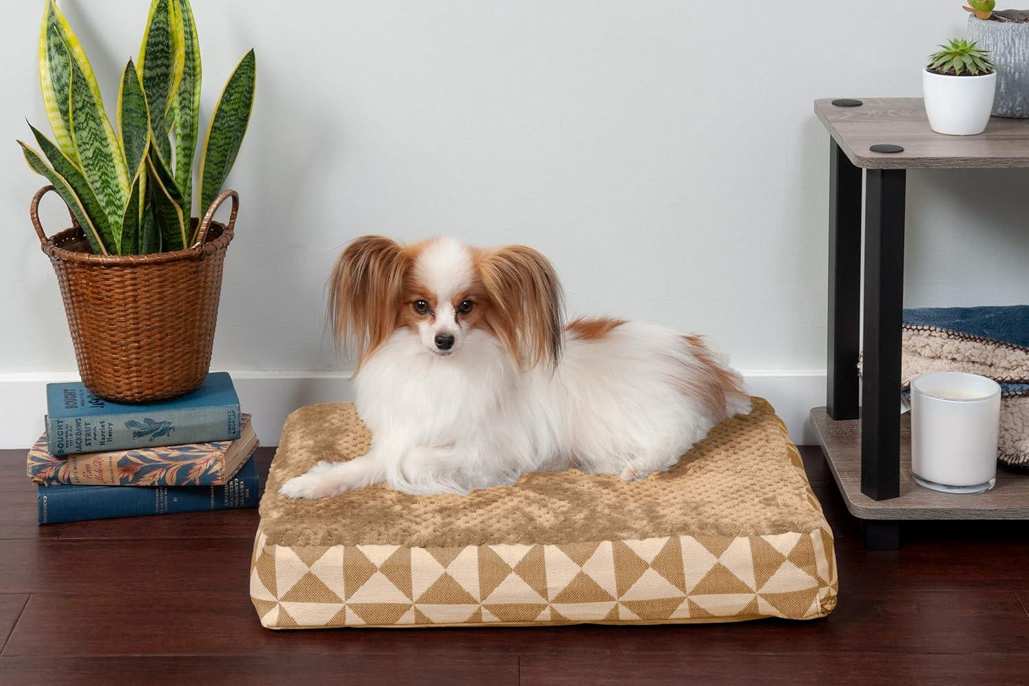 imageFurhaven Memory Foam Dog Bed for Large Dogs w Removable Washable Cover For Dogs Up to 95 lbs Ultra Plush Faux Fur ampamp Suede Mattress Chocolate JumboXLPlush Kilim Pyramid Latte