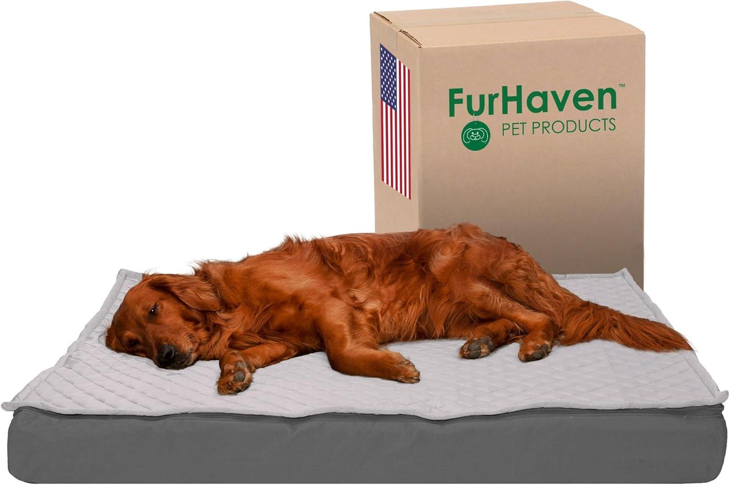 imageFurhaven Memory Foam Dog Bed for Large Dogs w Removable Washable Cover For Dogs Up to 95 lbs Ultra Plush Faux Fur ampamp Suede Mattress Chocolate JumboXLConvertible Quilt Top Gray
