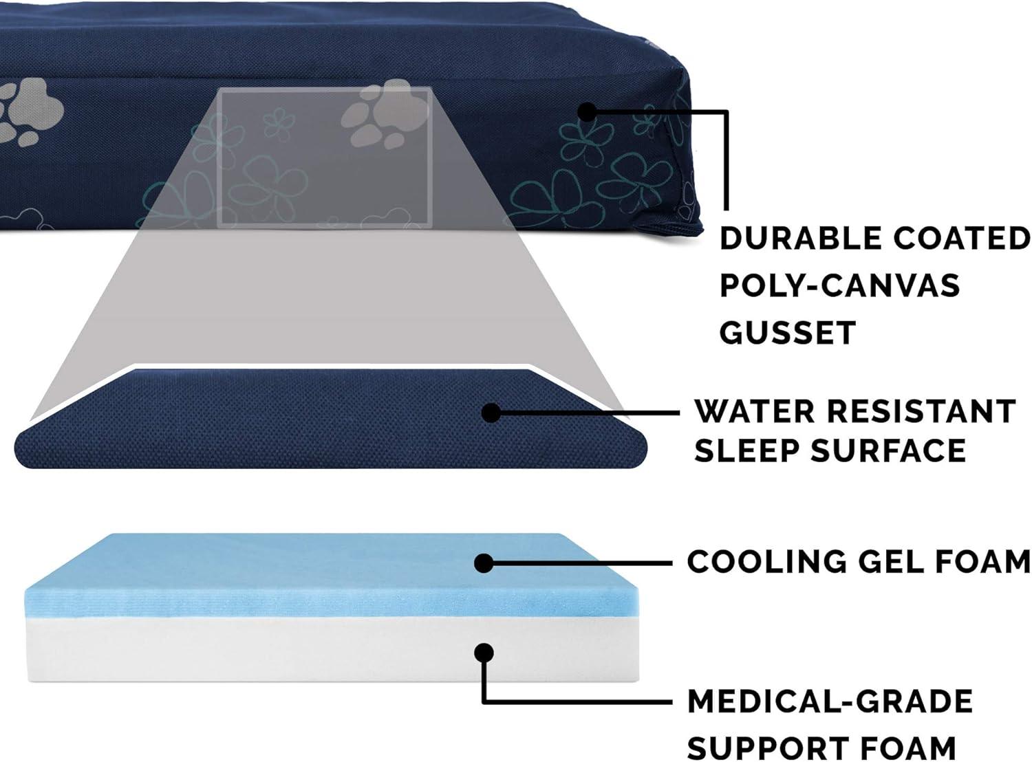 imageFurhaven Memory Foam Dog Bed for Large Dogs w Removable Washable Cover For Dogs Up to 95 lbs Ultra Plush Faux Fur ampamp Suede Mattress Chocolate JumboXLWaterResistant Garden Print Lapis Blue