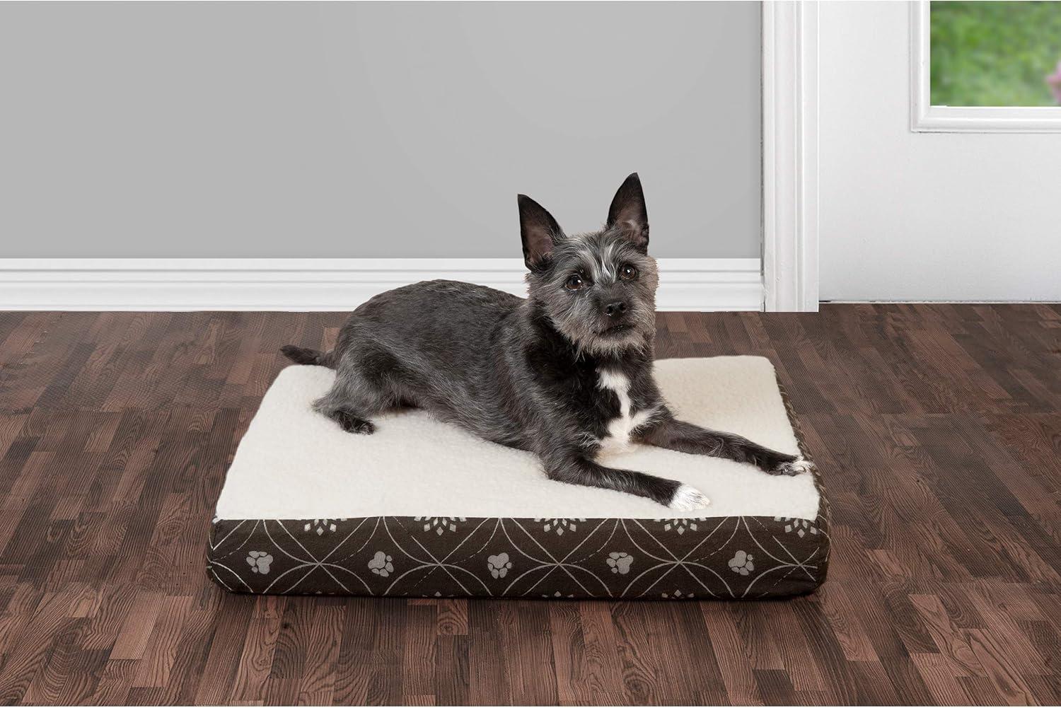 imageFurhaven Memory Foam Dog Bed for Large Dogs w Removable Washable Cover For Dogs Up to 95 lbs Ultra Plush Faux Fur ampamp Suede Mattress Chocolate JumboXLSherpa Paw Print Flannel Dark Espresso