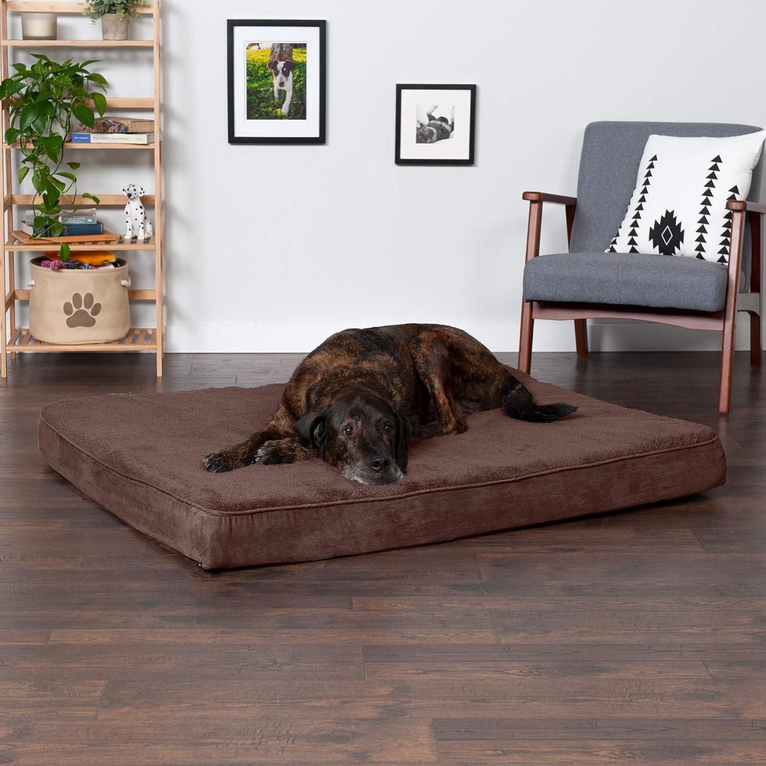 imageFurhaven Memory Foam Dog Bed for Large Dogs w Removable Washable Cover For Dogs Up to 95 lbs Ultra Plush Faux Fur ampamp Suede Mattress Chocolate JumboXLEspresso