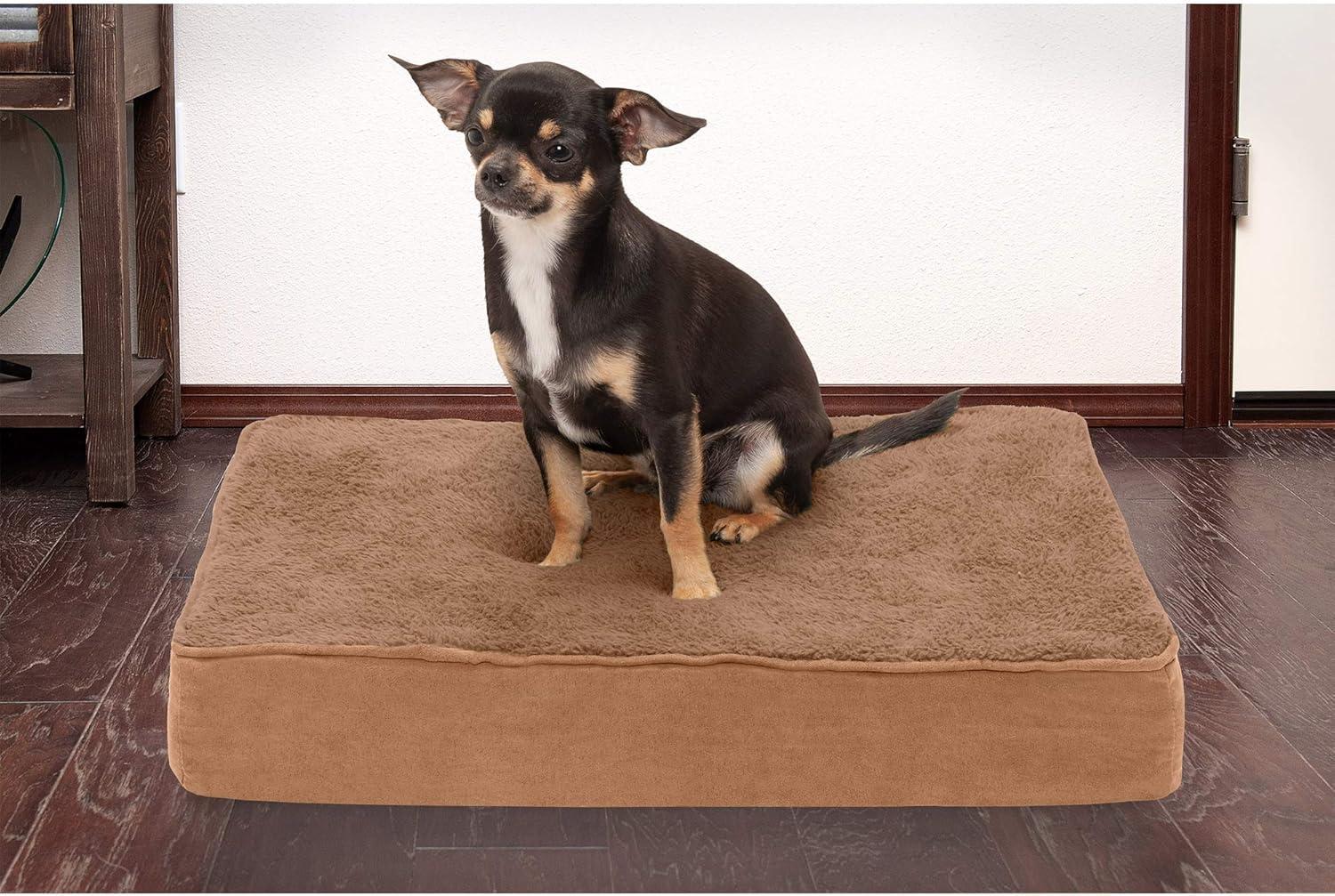 imageFurhaven Memory Foam Dog Bed for Large Dogs w Removable Washable Cover For Dogs Up to 95 lbs Ultra Plush Faux Fur ampamp Suede Mattress Chocolate JumboXLTerry Suede Camel