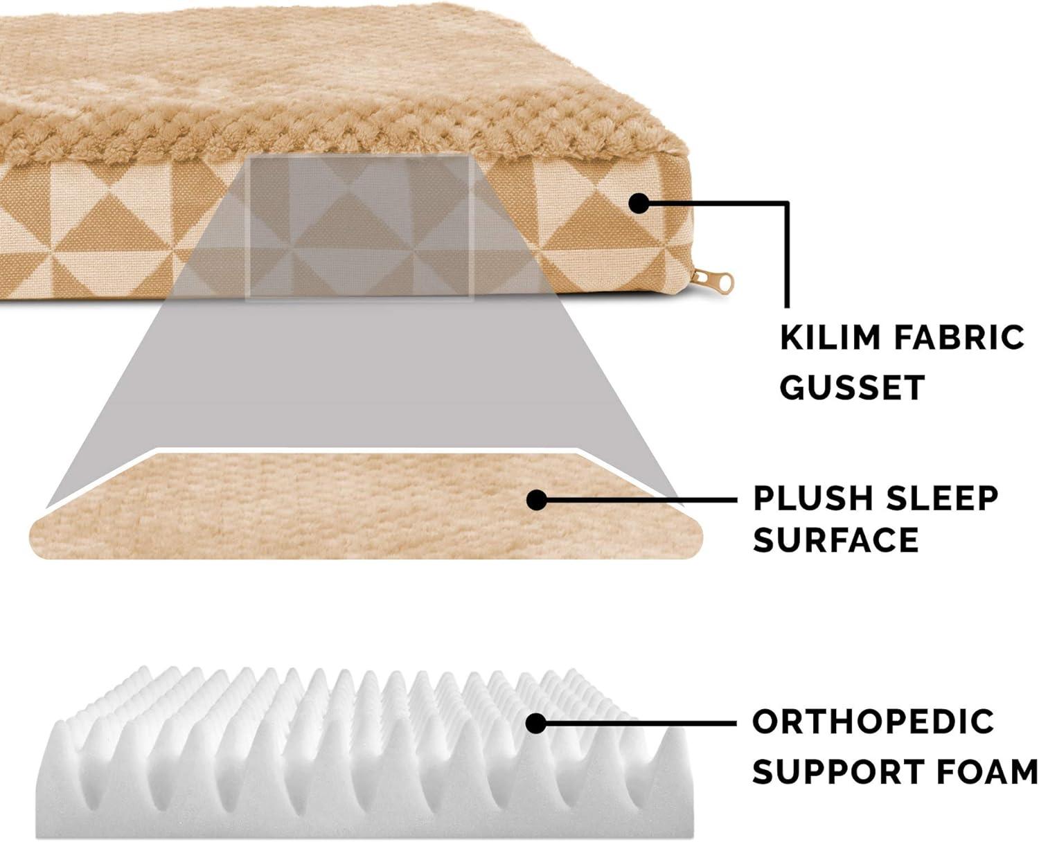imageFurhaven Memory Foam Dog Bed for Large Dogs w Removable Washable Cover For Dogs Up to 95 lbs Ultra Plush Faux Fur ampamp Suede Mattress Chocolate JumboXLPlush Kilim Pyramid Latte
