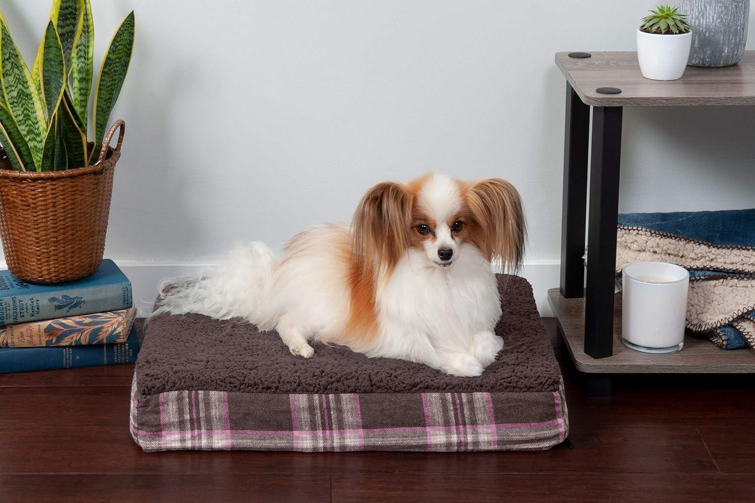 imageFurhaven Memory Foam Dog Bed for Large Dogs w Removable Washable Cover For Dogs Up to 95 lbs Ultra Plush Faux Fur ampamp Suede Mattress Chocolate JumboXLSherpa Plaid Flannel Java Brown