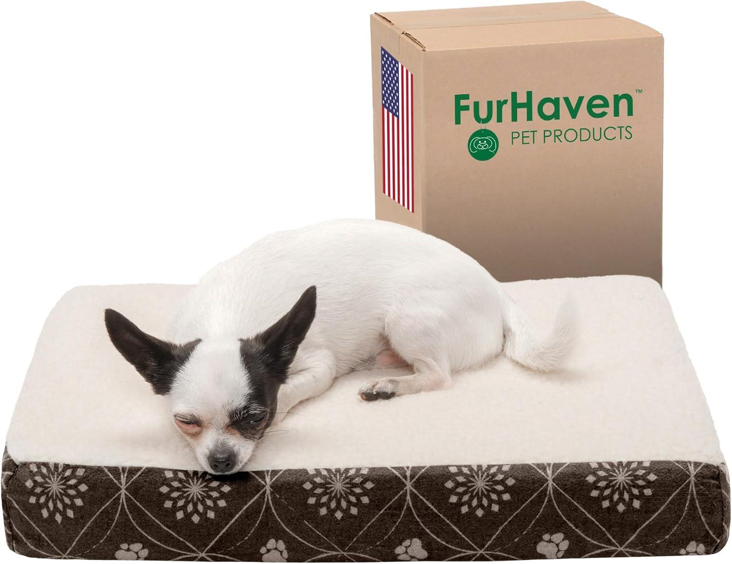 imageFurhaven Memory Foam Dog Bed for Large Dogs w Removable Washable Cover For Dogs Up to 95 lbs Ultra Plush Faux Fur ampamp Suede Mattress Chocolate JumboXLSherpa Paw Print Flannel Dark Espresso