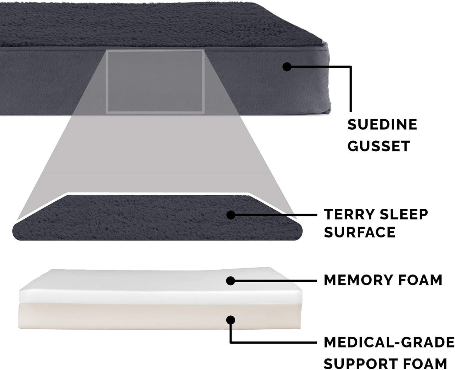 imageFurhaven Memory Foam Dog Bed for Large Dogs w Removable Washable Cover For Dogs Up to 95 lbs Ultra Plush Faux Fur ampamp Suede Mattress Chocolate JumboXLTerry Suede Gray