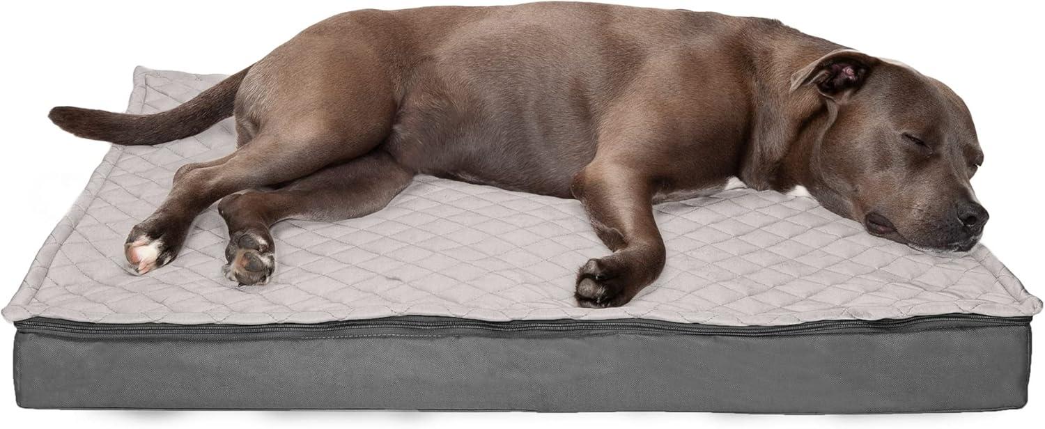 imageFurhaven Memory Foam Dog Bed for Large Dogs w Removable Washable Cover For Dogs Up to 95 lbs Ultra Plush Faux Fur ampamp Suede Mattress Chocolate JumboXLConvertible Quilt Top Gray
