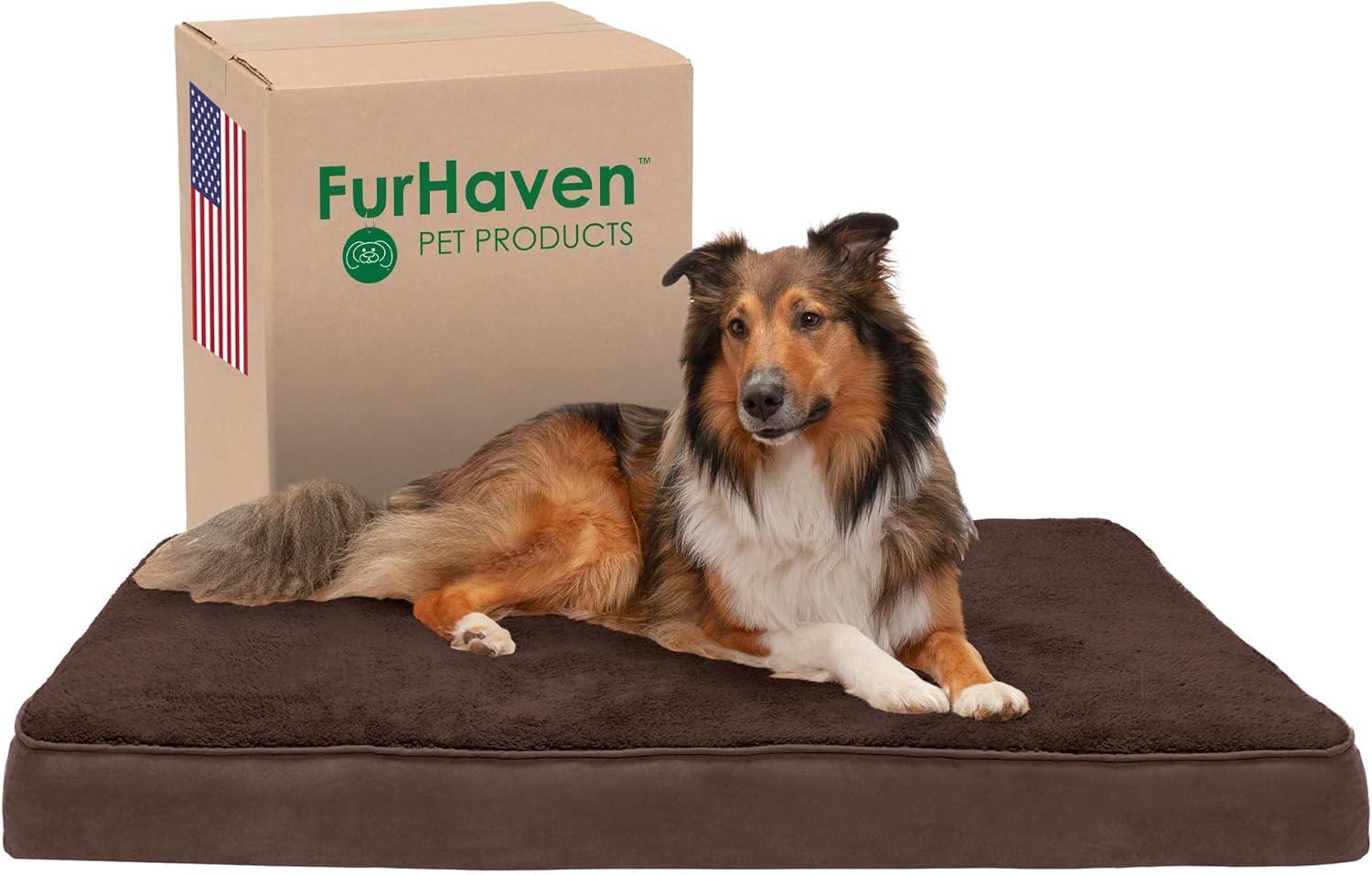 imageFurhaven Memory Foam Dog Bed for Large Dogs w Removable Washable Cover For Dogs Up to 95 lbs Ultra Plush Faux Fur ampamp Suede Mattress Chocolate JumboXLTerry Suede Espresso