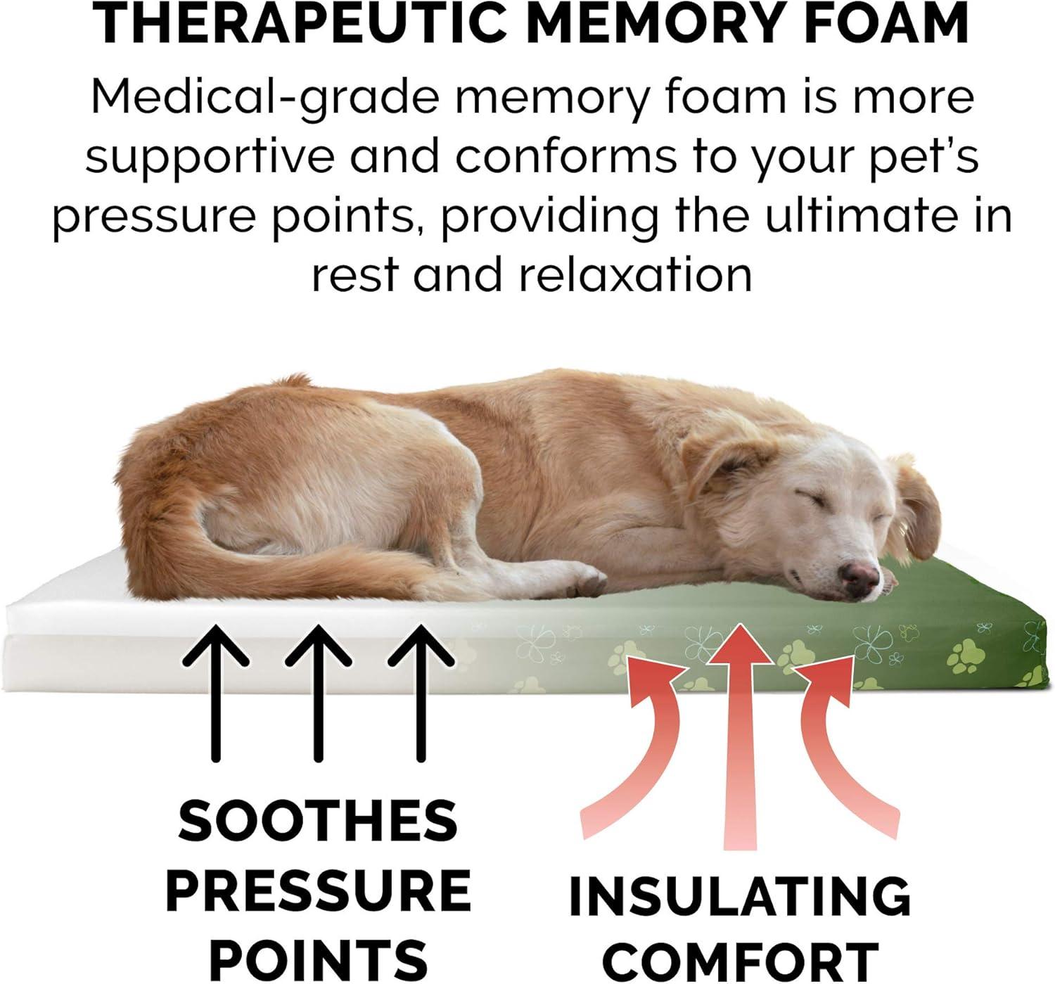 imageFurhaven Memory Foam Dog Bed for Large Dogs w Removable Washable Cover For Dogs Up to 95 lbs Ultra Plush Faux Fur ampamp Suede Mattress Chocolate JumboXLWaterResistant Garden Print Jungle Green