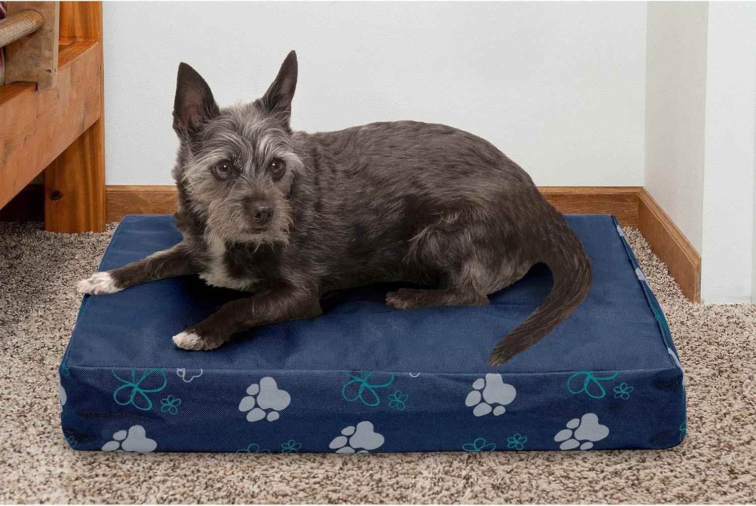 imageFurhaven Memory Foam Dog Bed for Large Dogs w Removable Washable Cover For Dogs Up to 95 lbs Ultra Plush Faux Fur ampamp Suede Mattress Chocolate JumboXLWaterResistant Garden Print Lapis Blue