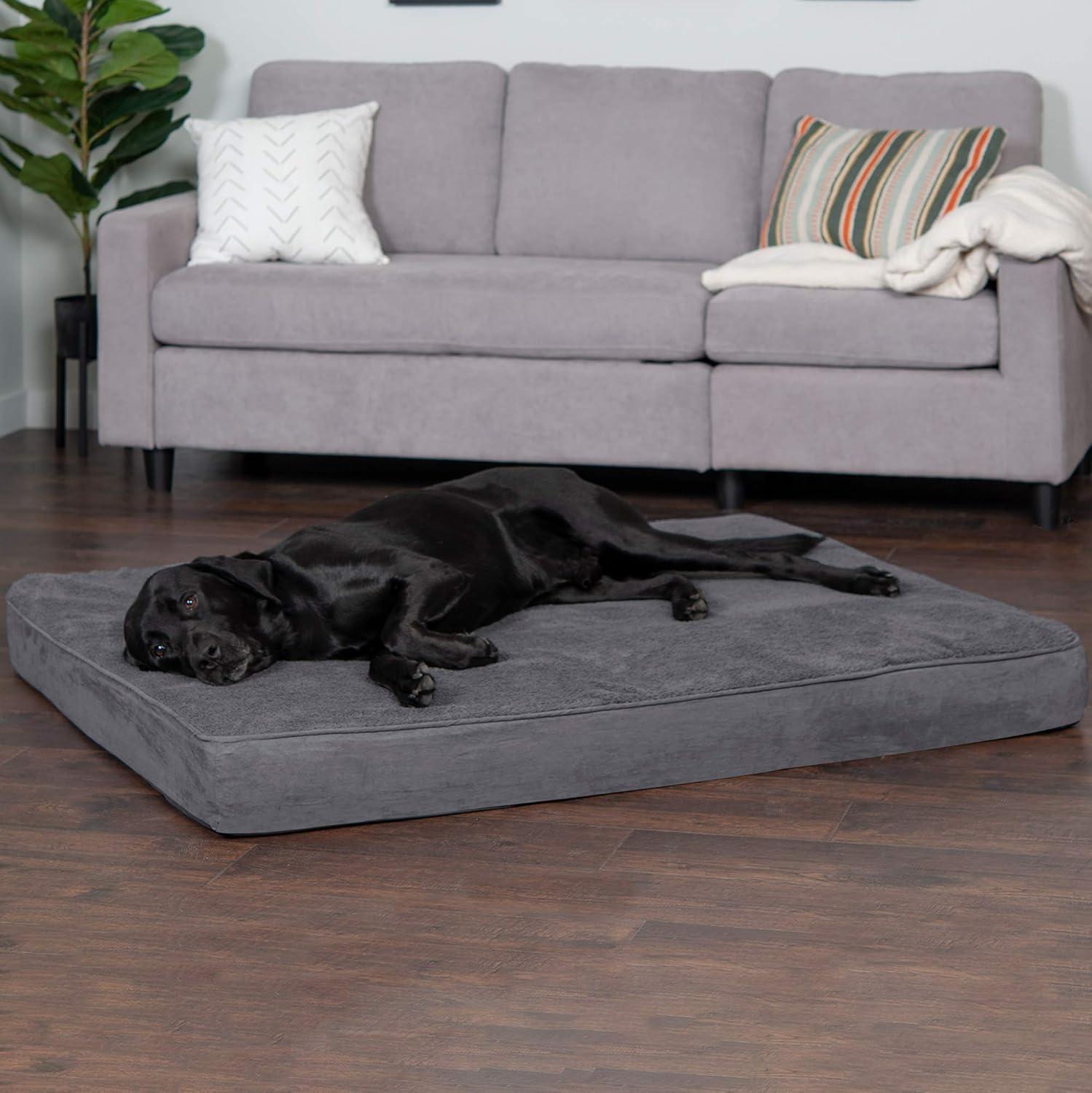 imageFurhaven Memory Foam Dog Bed for Large Dogs w Removable Washable Cover For Dogs Up to 95 lbs Ultra Plush Faux Fur ampamp Suede Mattress Chocolate JumboXLTerry Suede Gray