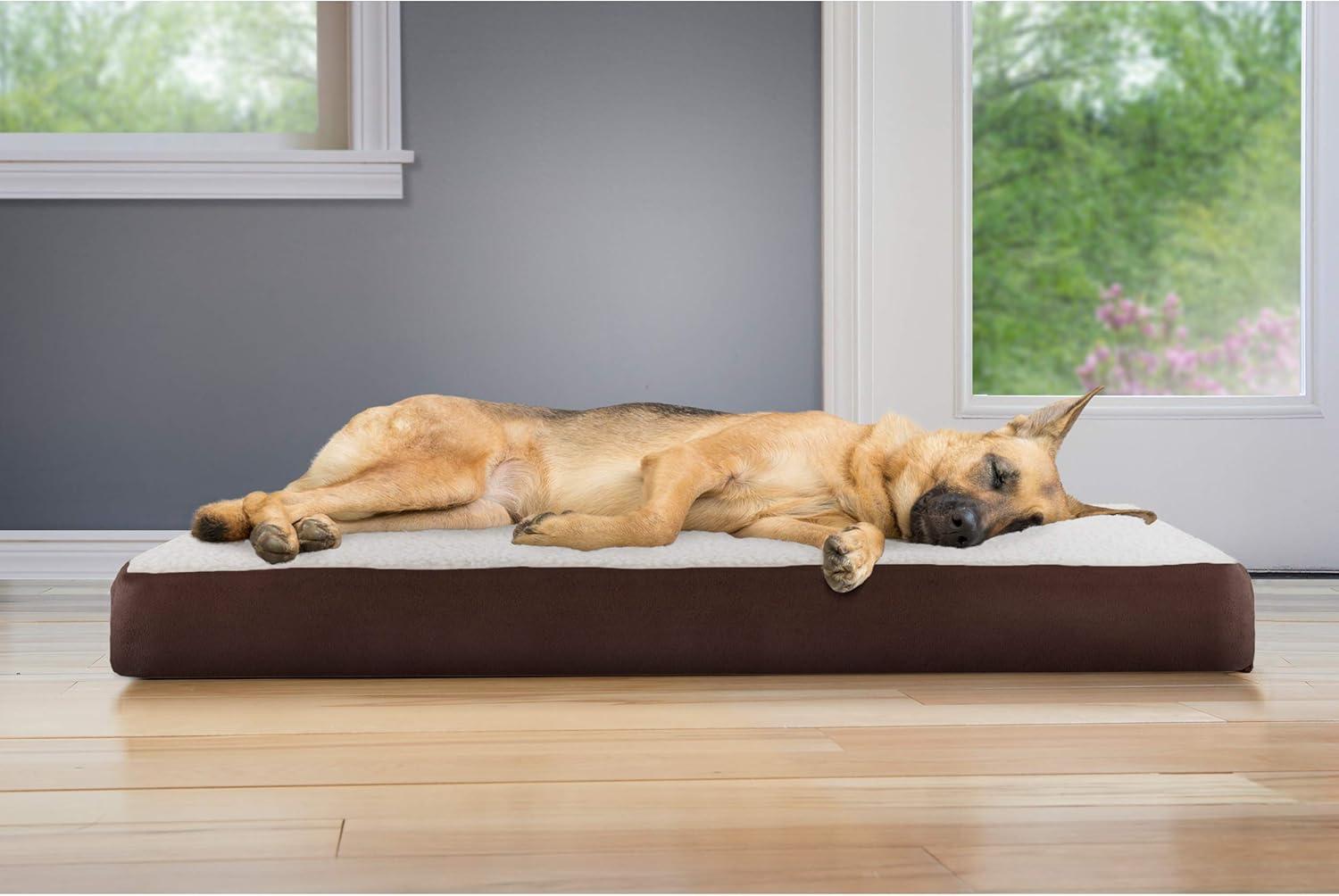 imageFurhaven Memory Foam Dog Bed for Large Dogs w Removable Washable Cover For Dogs Up to 95 lbs Ultra Plush Faux Fur ampamp Suede Mattress Chocolate JumboXLSherpa Suede Espresso