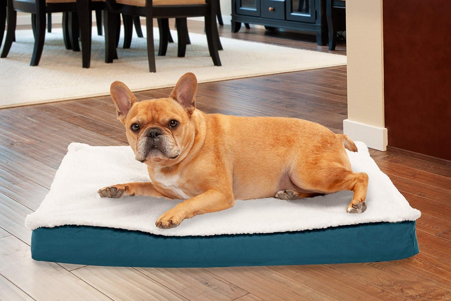 imageFurhaven Memory Foam Dog Bed for Large Dogs w Removable Washable Cover For Dogs Up to 95 lbs Ultra Plush Faux Fur ampamp Suede Mattress Chocolate JumboXLConvertible Sherpa Top Marine Blue