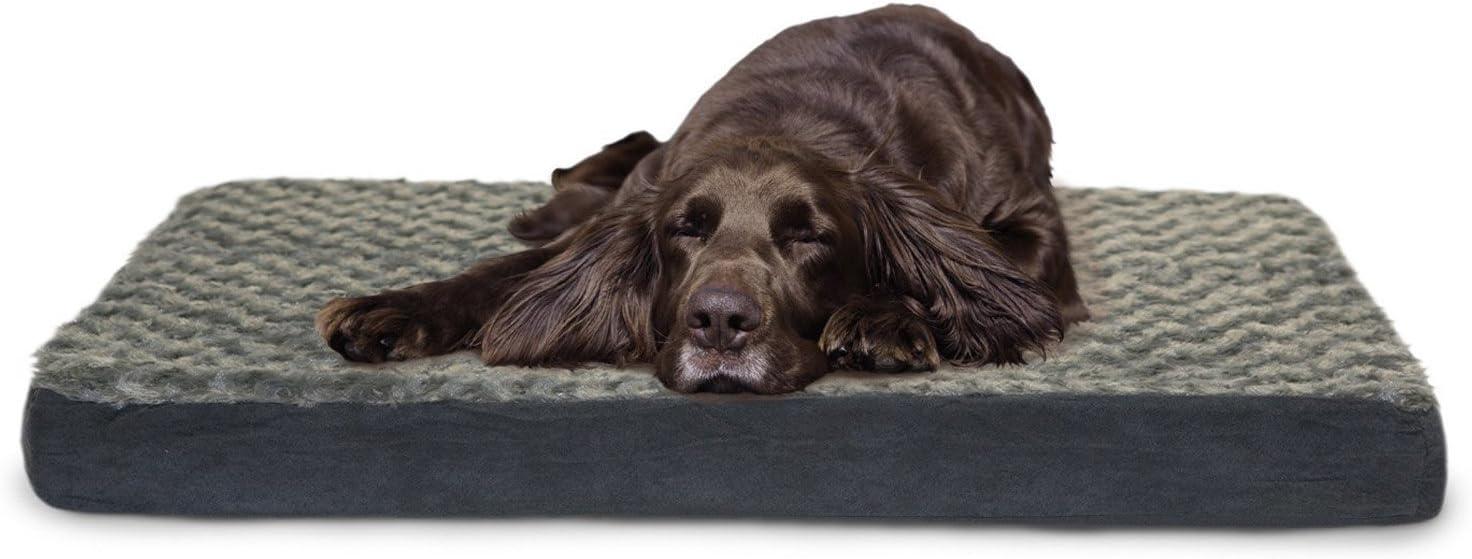 imageFurhaven Memory Foam Dog Bed for Large Dogs w Removable Washable Cover For Dogs Up to 95 lbs Ultra Plush Faux Fur ampamp Suede Mattress Chocolate JumboXLUltra Plush Curly Faux Fur Cream