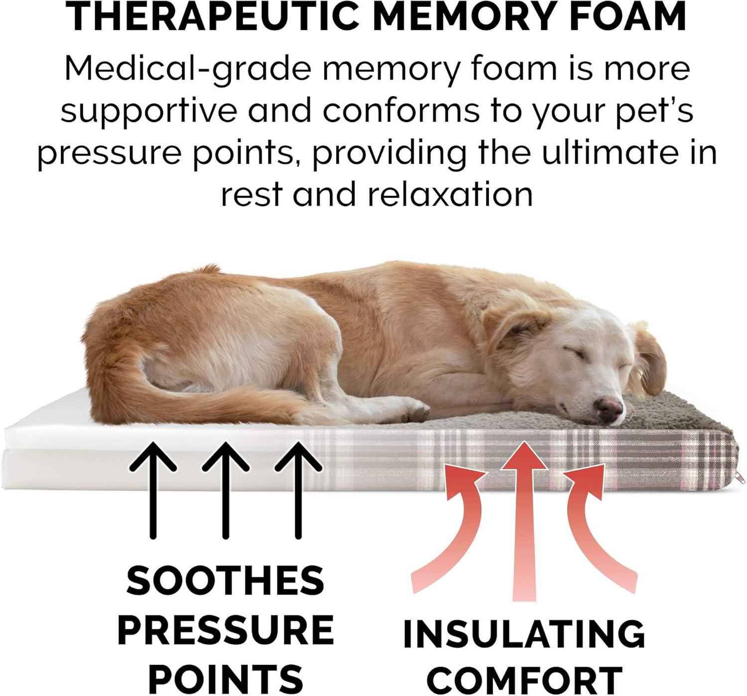imageFurhaven Memory Foam Dog Bed for Large Dogs w Removable Washable Cover For Dogs Up to 95 lbs Ultra Plush Faux Fur ampamp Suede Mattress Chocolate JumboXLSherpa Plaid Flannel Java Brown