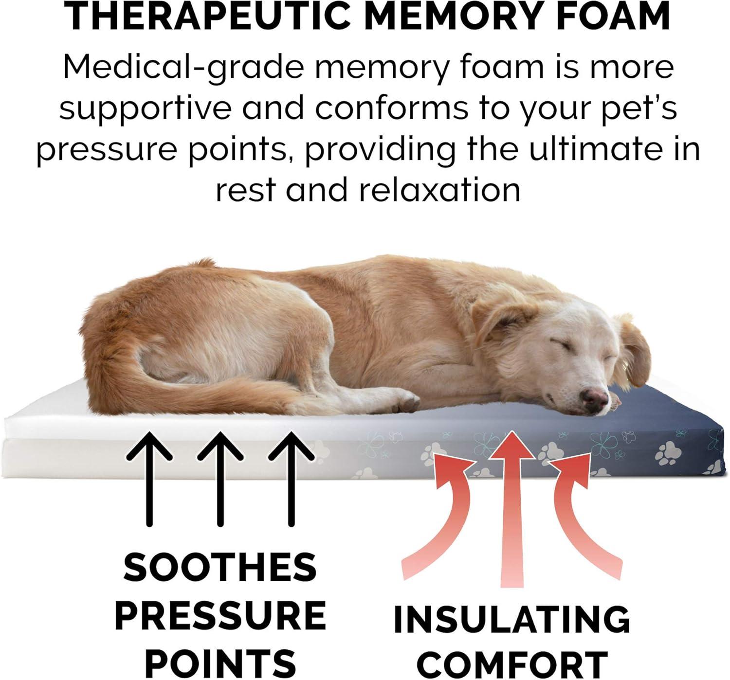 imageFurhaven Memory Foam Dog Bed for Large Dogs w Removable Washable Cover For Dogs Up to 95 lbs Ultra Plush Faux Fur ampamp Suede Mattress Chocolate JumboXLWaterResistant Garden Print Lapis Blue