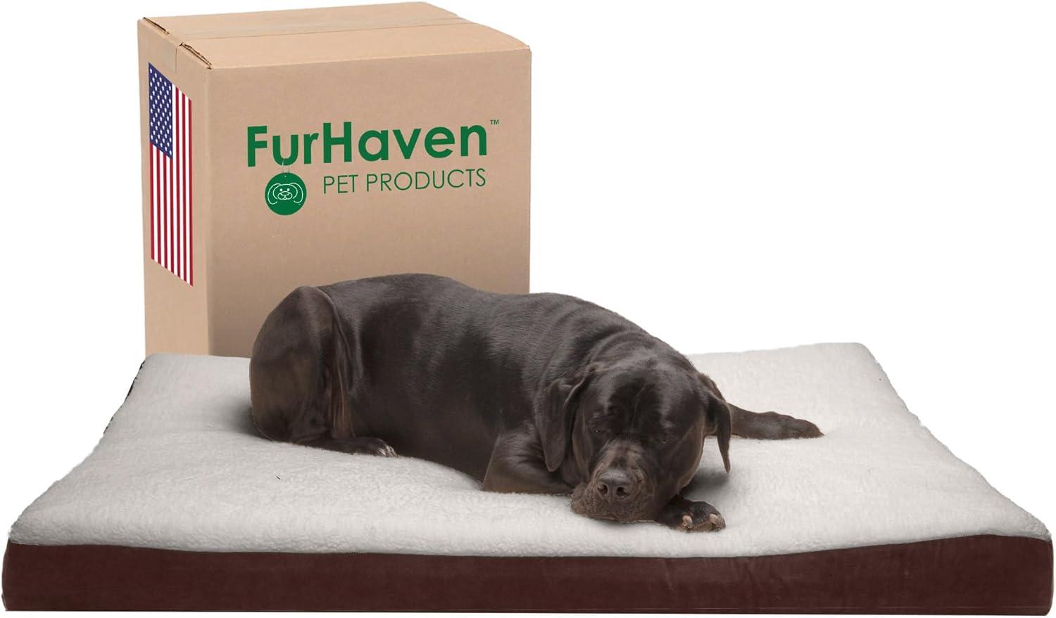 imageFurhaven Memory Foam Dog Bed for Large Dogs w Removable Washable Cover For Dogs Up to 95 lbs Ultra Plush Faux Fur ampamp Suede Mattress Chocolate JumboXLEspresso