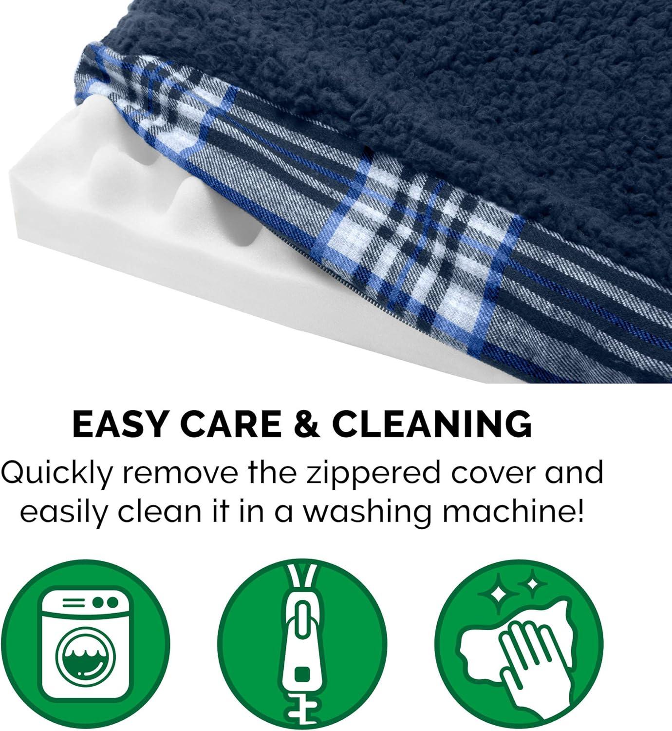 imageFurhaven Memory Foam Dog Bed for Large Dogs w Removable Washable Cover For Dogs Up to 95 lbs Ultra Plush Faux Fur ampamp Suede Mattress Chocolate JumboXLSherpa Plaid Flannel Midnight Blue