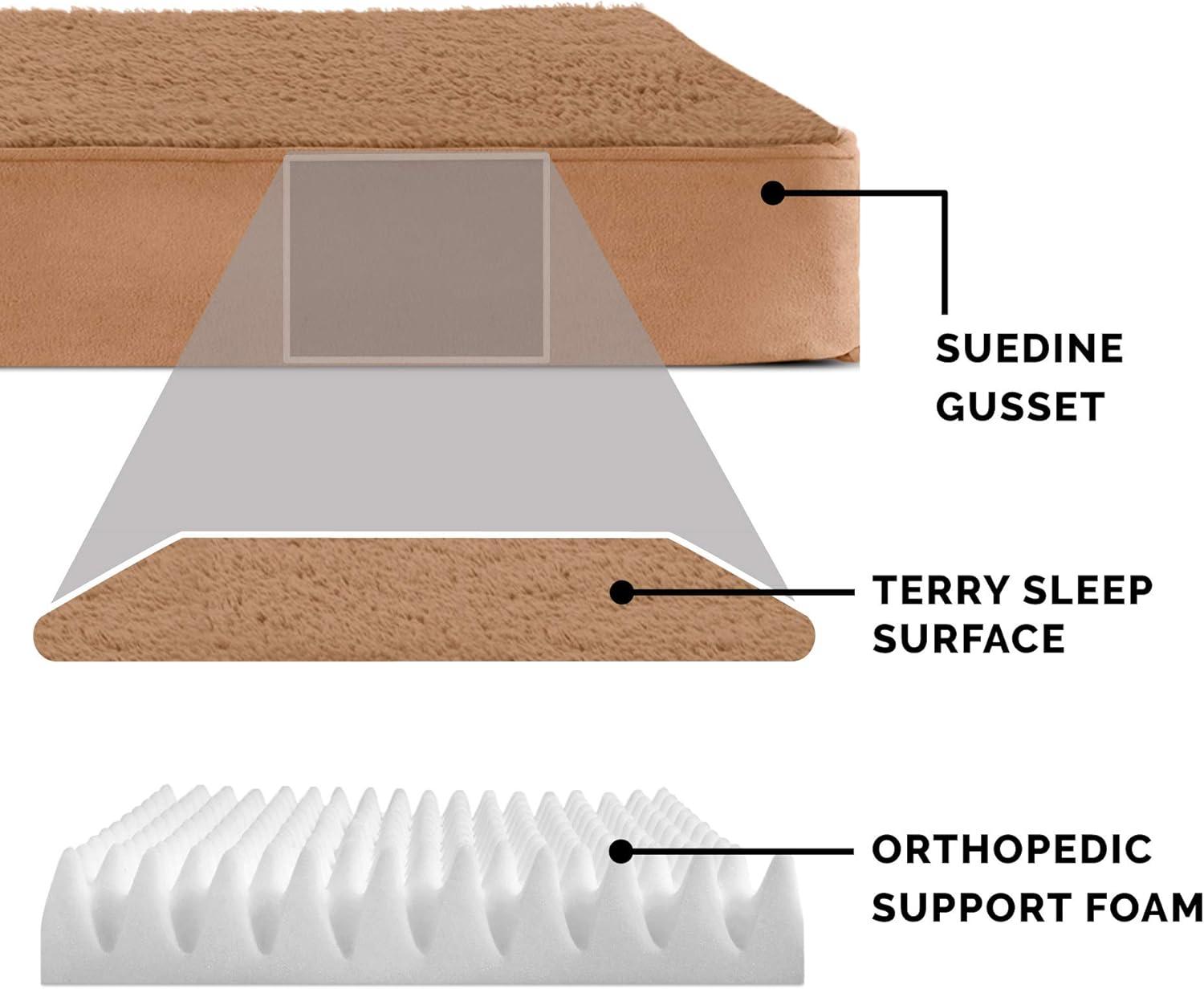 imageFurhaven Memory Foam Dog Bed for Large Dogs w Removable Washable Cover For Dogs Up to 95 lbs Ultra Plush Faux Fur ampamp Suede Mattress Chocolate JumboXLTerry Suede Camel