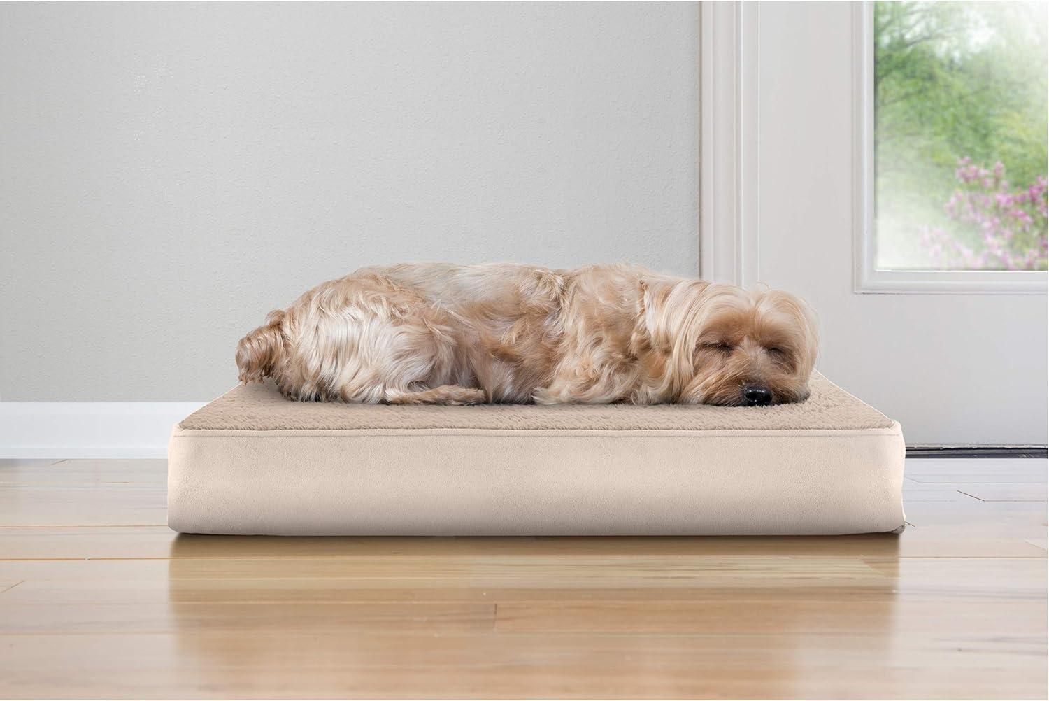 imageFurhaven Memory Foam Dog Bed for Large Dogs w Removable Washable Cover For Dogs Up to 95 lbs Ultra Plush Faux Fur ampamp Suede Mattress Chocolate JumboXLTerry Suede Clay