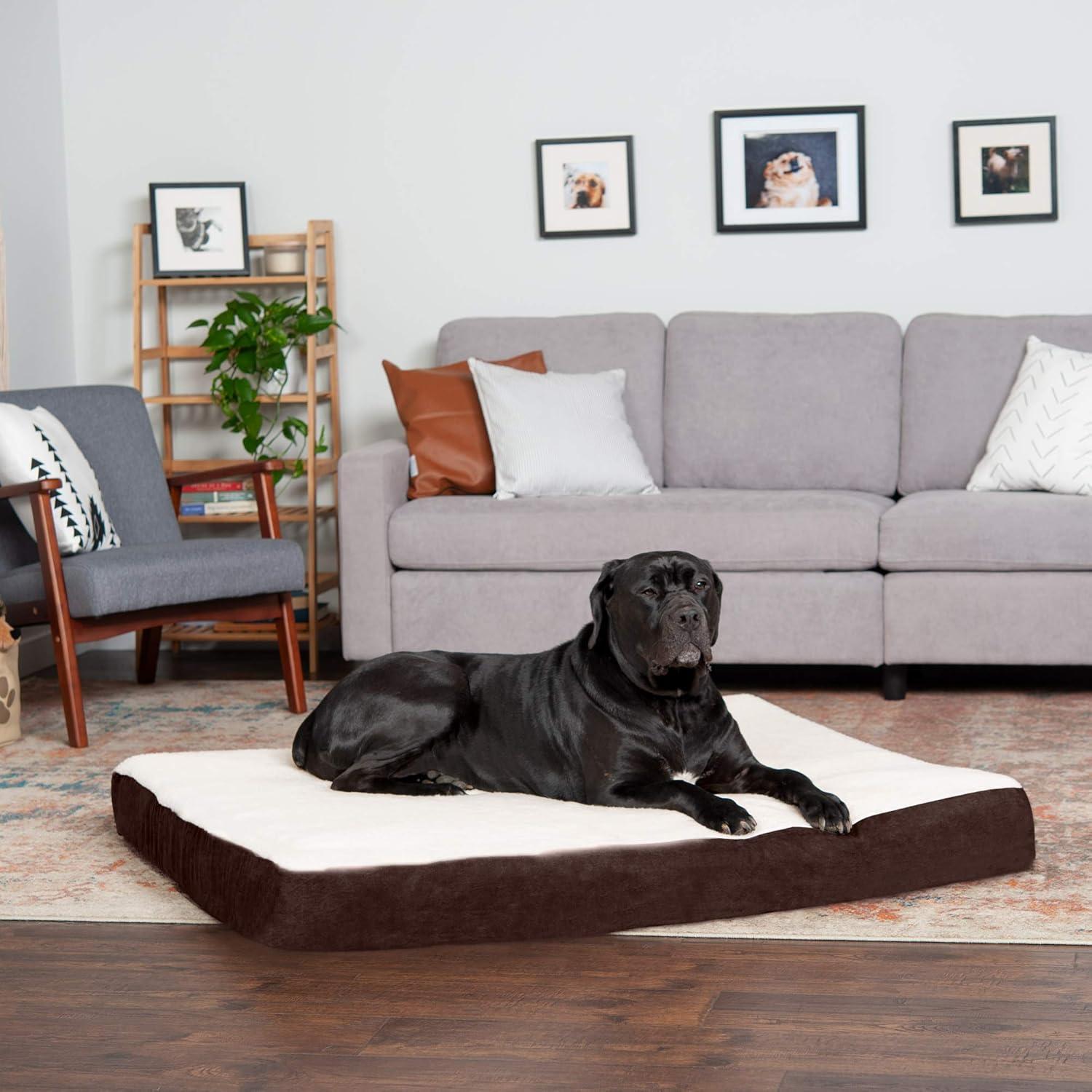imageFurhaven Memory Foam Dog Bed for Large Dogs w Removable Washable Cover For Dogs Up to 95 lbs Ultra Plush Faux Fur ampamp Suede Mattress Chocolate JumboXLEspresso