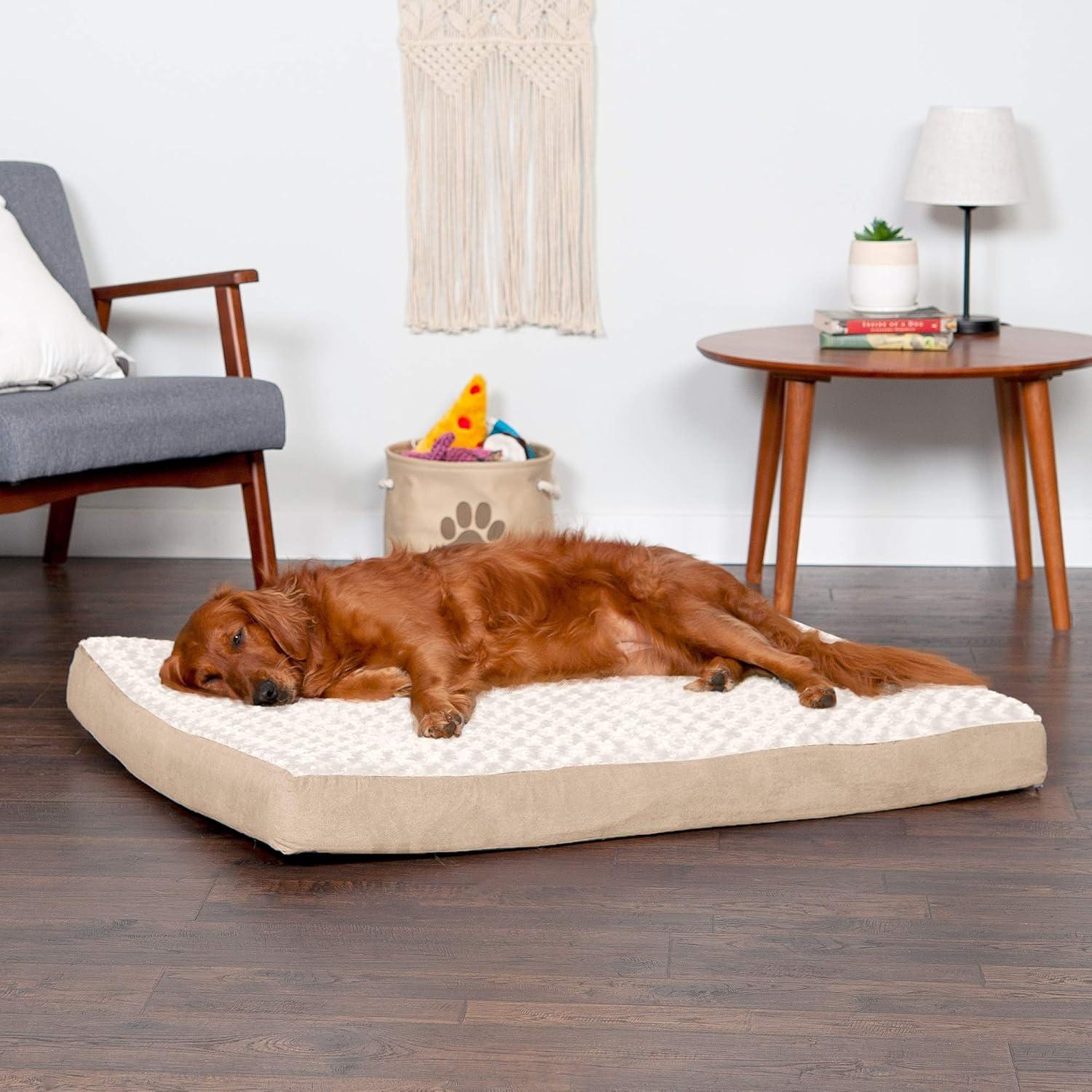imageFurhaven Memory Foam Dog Bed for Large Dogs w Removable Washable Cover For Dogs Up to 95 lbs Ultra Plush Faux Fur ampamp Suede Mattress Chocolate JumboXLUltra Plush Curly Faux Fur Cream