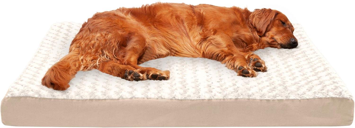 imageFurhaven Memory Foam Dog Bed for Large Dogs w Removable Washable Cover For Dogs Up to 95 lbs Ultra Plush Faux Fur ampamp Suede Mattress Chocolate JumboXLUltra Plush Curly Faux Fur Cream