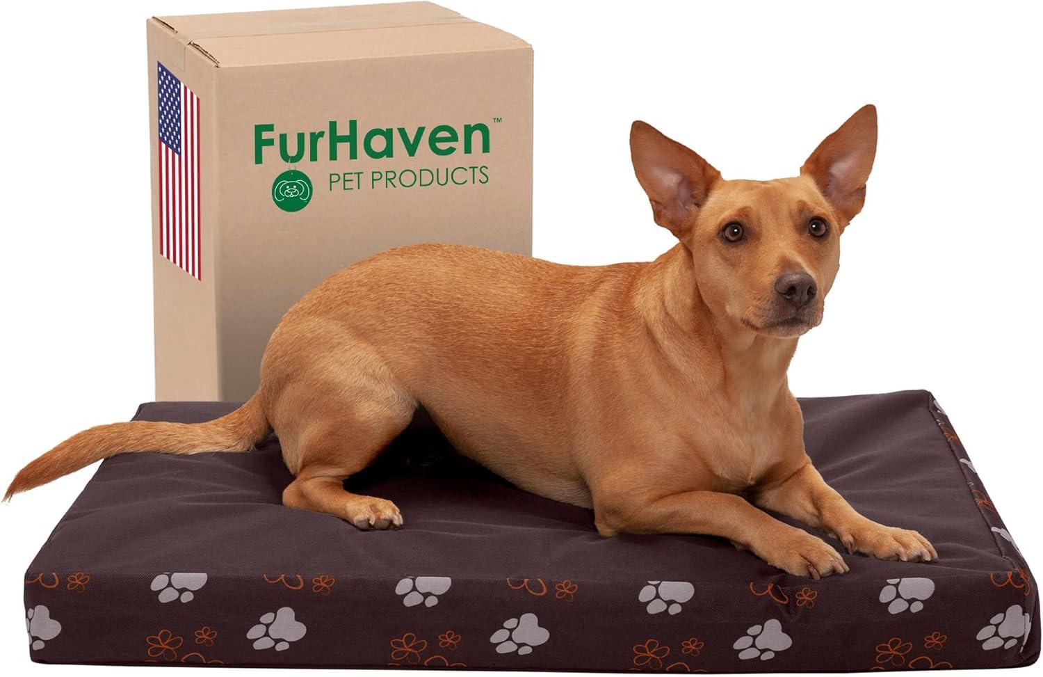 imageFurhaven Memory Foam Dog Bed for Large Dogs w Removable Washable Cover For Dogs Up to 95 lbs Ultra Plush Faux Fur ampamp Suede Mattress Chocolate JumboXLWaterResistant Garden Print Bark Brown