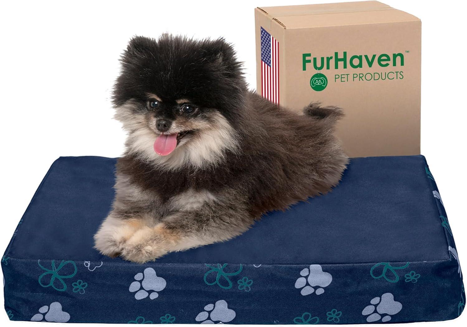 imageFurhaven Memory Foam Dog Bed for Large Dogs w Removable Washable Cover For Dogs Up to 95 lbs Ultra Plush Faux Fur ampamp Suede Mattress Chocolate JumboXLWaterResistant Garden Print Lapis Blue
