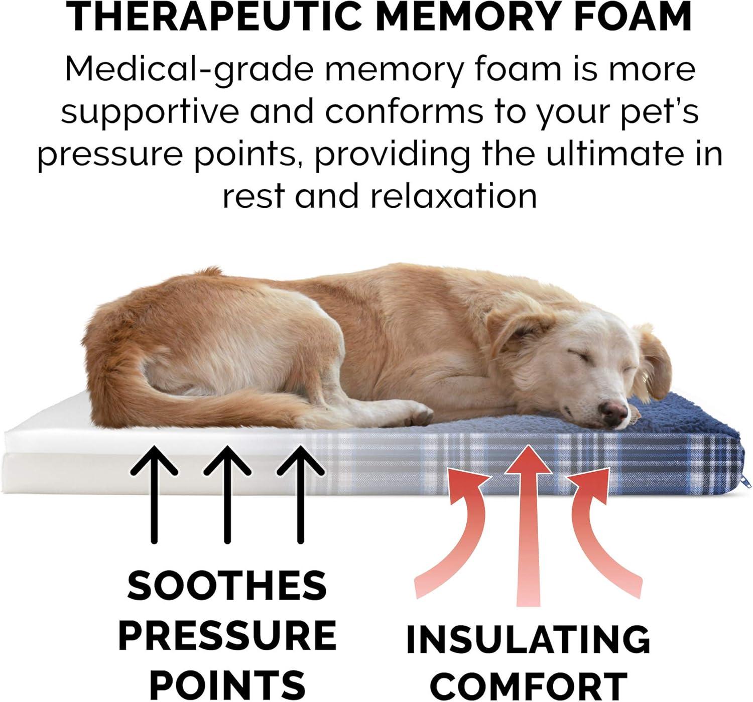 imageFurhaven Memory Foam Dog Bed for Large Dogs w Removable Washable Cover For Dogs Up to 95 lbs Ultra Plush Faux Fur ampamp Suede Mattress Chocolate JumboXLSherpa Plaid Flannel Midnight Blue