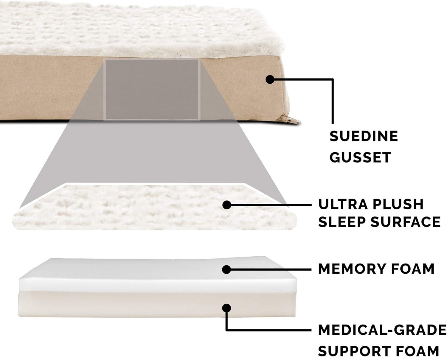 imageFurhaven Memory Foam Dog Bed for Large Dogs w Removable Washable Cover For Dogs Up to 95 lbs Ultra Plush Faux Fur ampamp Suede Mattress Chocolate JumboXLUltra Plush Curly Faux Fur Cream