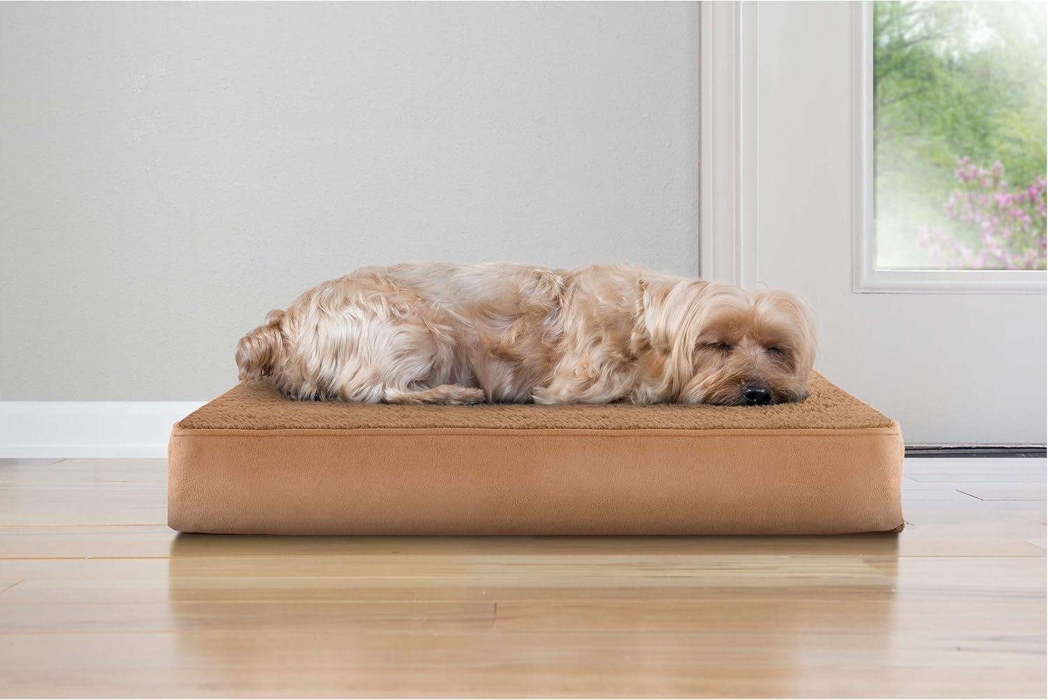 imageFurhaven Memory Foam Dog Bed for Large Dogs w Removable Washable Cover For Dogs Up to 95 lbs Ultra Plush Faux Fur ampamp Suede Mattress Chocolate JumboXLTerry Suede Camel