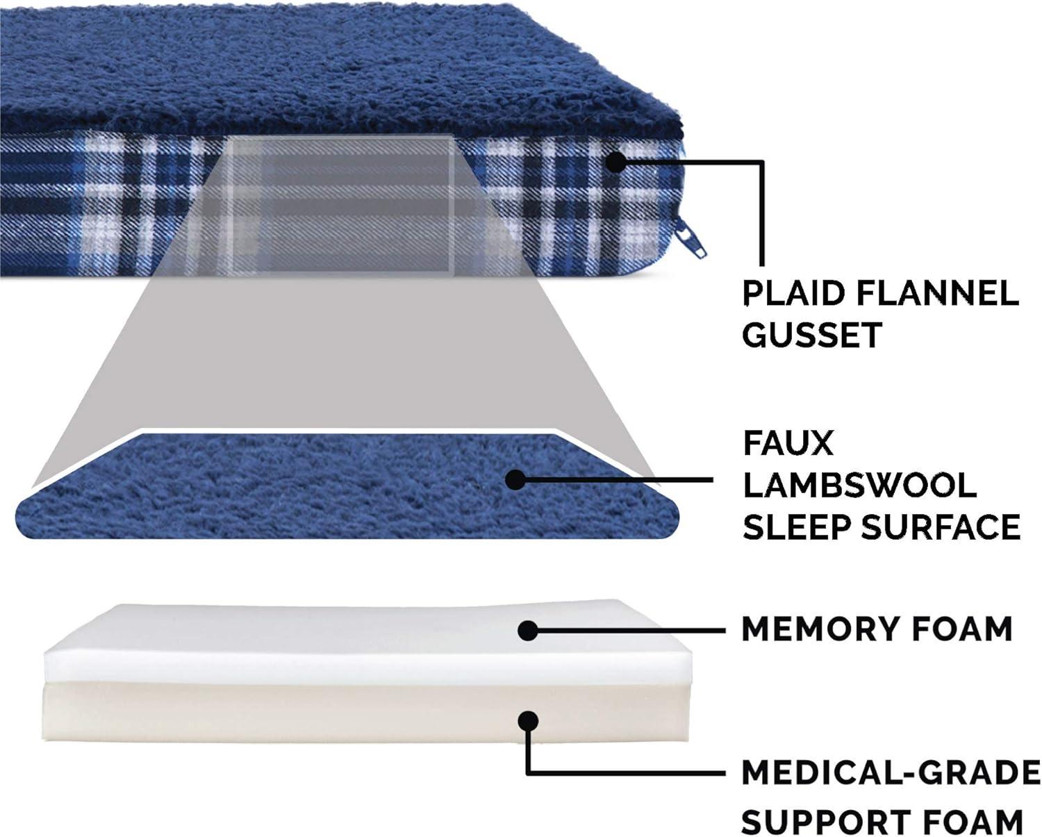 imageFurhaven Memory Foam Dog Bed for Large Dogs w Removable Washable Cover For Dogs Up to 95 lbs Ultra Plush Faux Fur ampamp Suede Mattress Chocolate JumboXLSherpa Plaid Flannel Midnight Blue