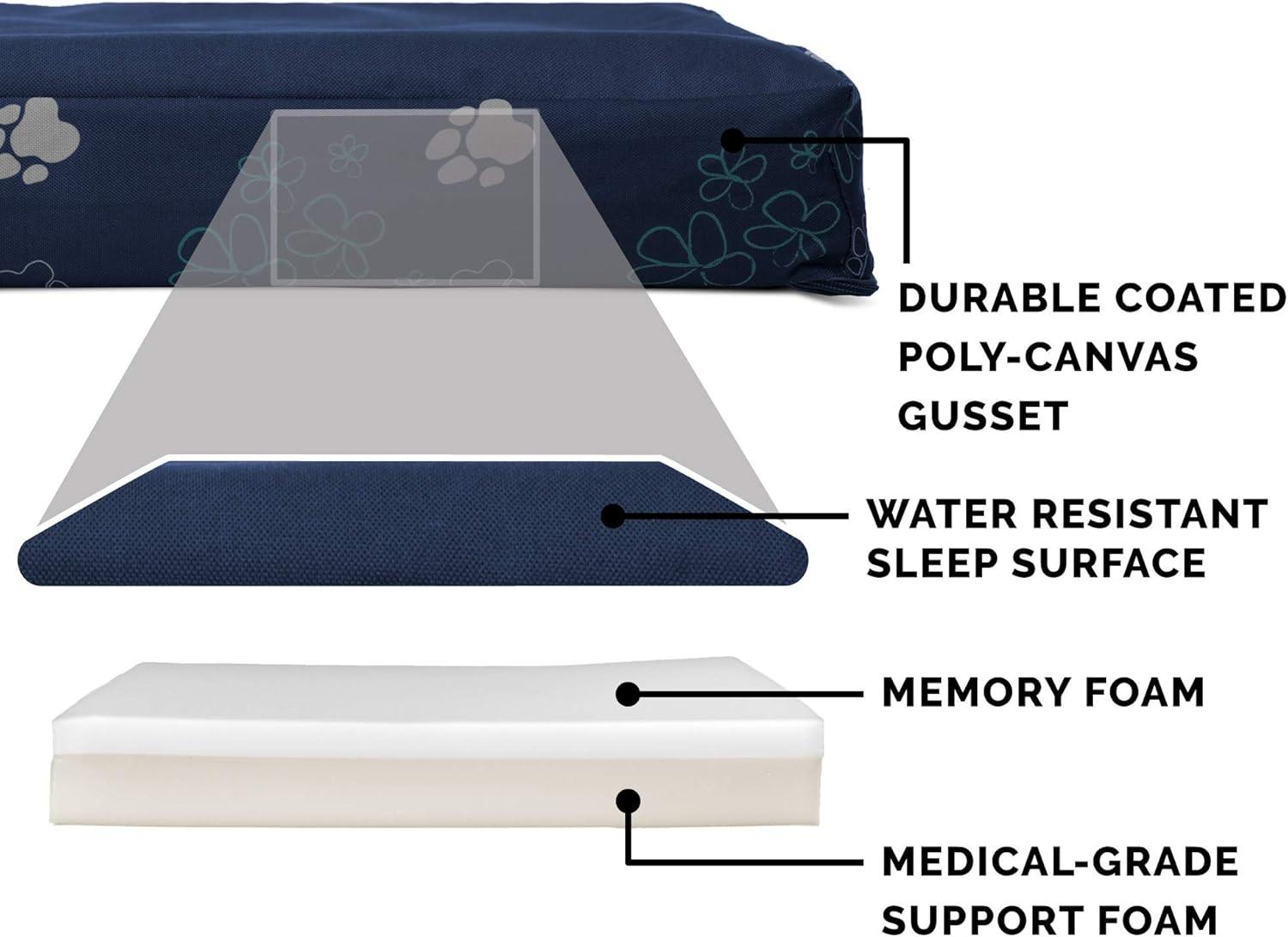 imageFurhaven Memory Foam Dog Bed for Large Dogs w Removable Washable Cover For Dogs Up to 95 lbs Ultra Plush Faux Fur ampamp Suede Mattress Chocolate JumboXLWaterResistant Garden Print Lapis Blue