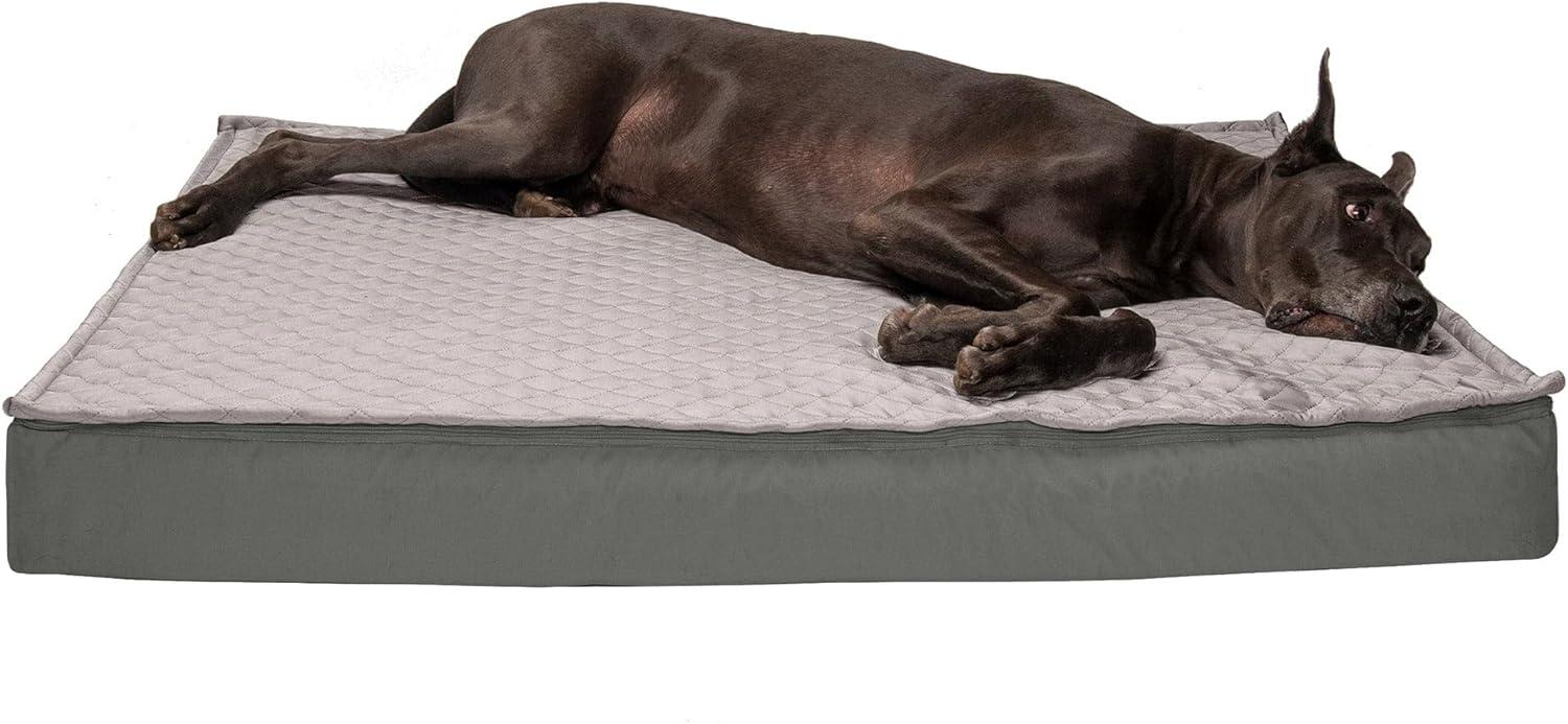 imageFurhaven Memory Foam Dog Bed for Large Dogs w Removable Washable Cover For Dogs Up to 95 lbs Ultra Plush Faux Fur ampamp Suede Mattress Chocolate JumboXLConvertible Quilt Top Gray