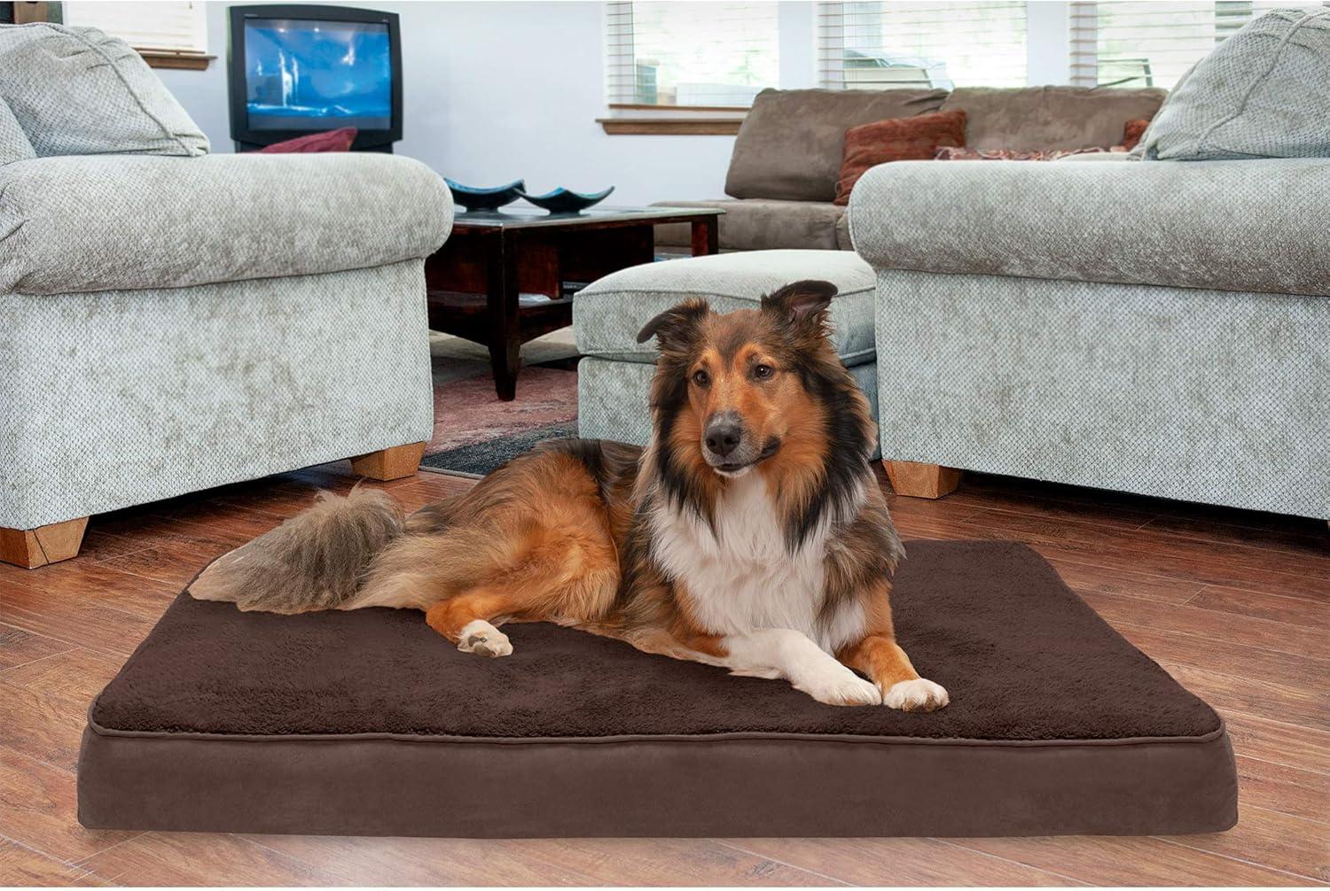 imageFurhaven Memory Foam Dog Bed for Large Dogs w Removable Washable Cover For Dogs Up to 95 lbs Ultra Plush Faux Fur ampamp Suede Mattress Chocolate JumboXLTerry Suede Espresso