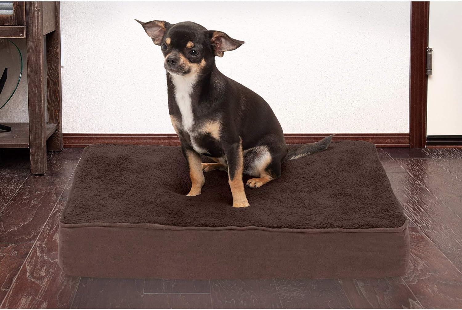 imageFurhaven Memory Foam Dog Bed for Large Dogs w Removable Washable Cover For Dogs Up to 95 lbs Ultra Plush Faux Fur ampamp Suede Mattress Chocolate JumboXLTerry Suede Espresso