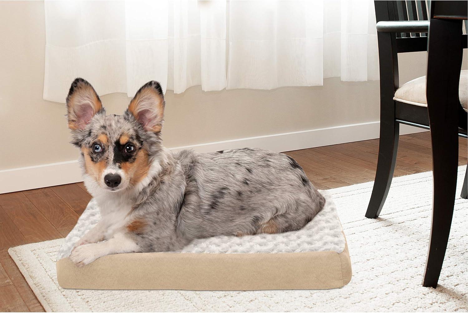 imageFurhaven Memory Foam Dog Bed for Large Dogs w Removable Washable Cover For Dogs Up to 95 lbs Ultra Plush Faux Fur ampamp Suede Mattress Chocolate JumboXLUltra Plush Curly Faux Fur Cream