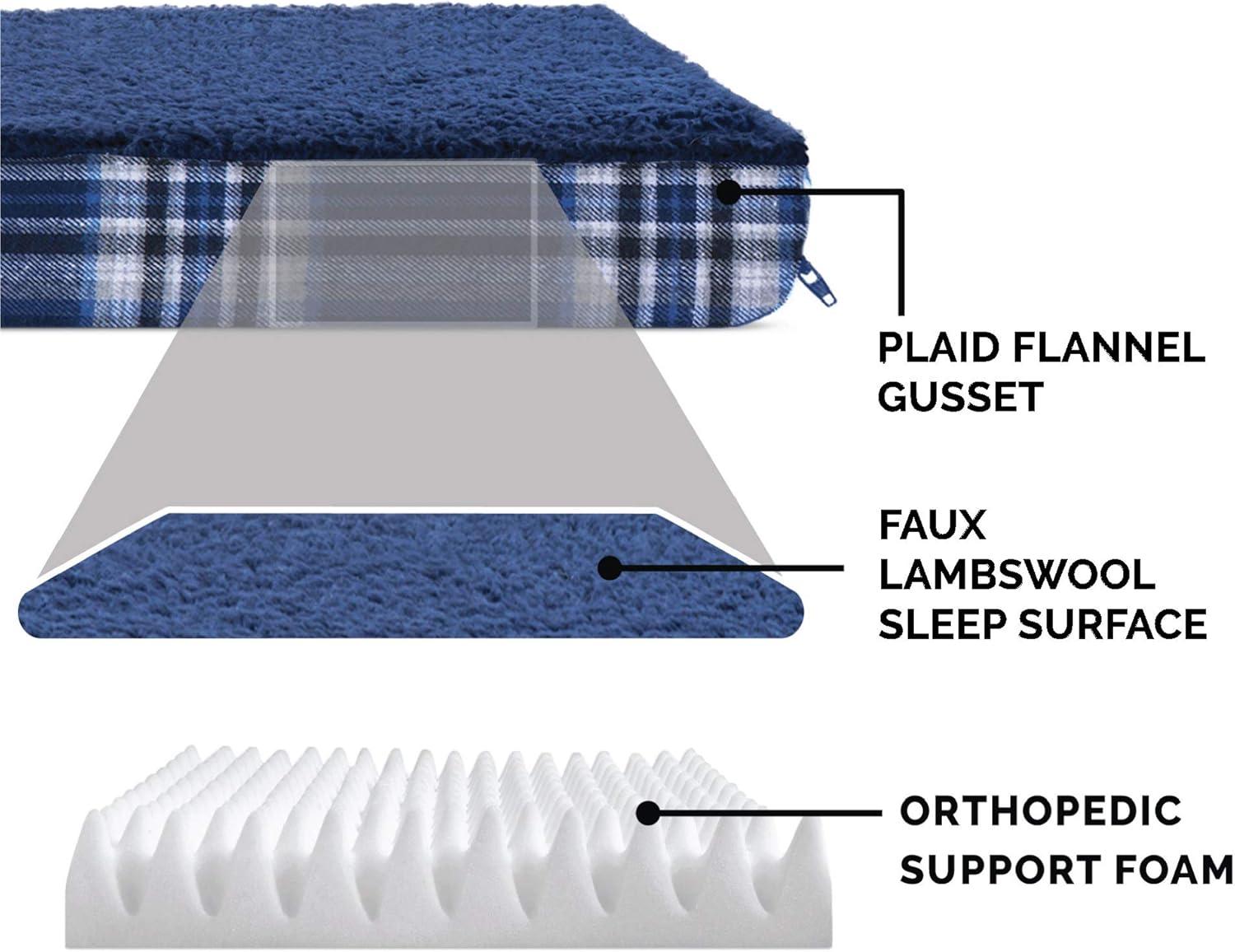 imageFurhaven Memory Foam Dog Bed for Large Dogs w Removable Washable Cover For Dogs Up to 95 lbs Ultra Plush Faux Fur ampamp Suede Mattress Chocolate JumboXLSherpa Plaid Flannel Midnight Blue