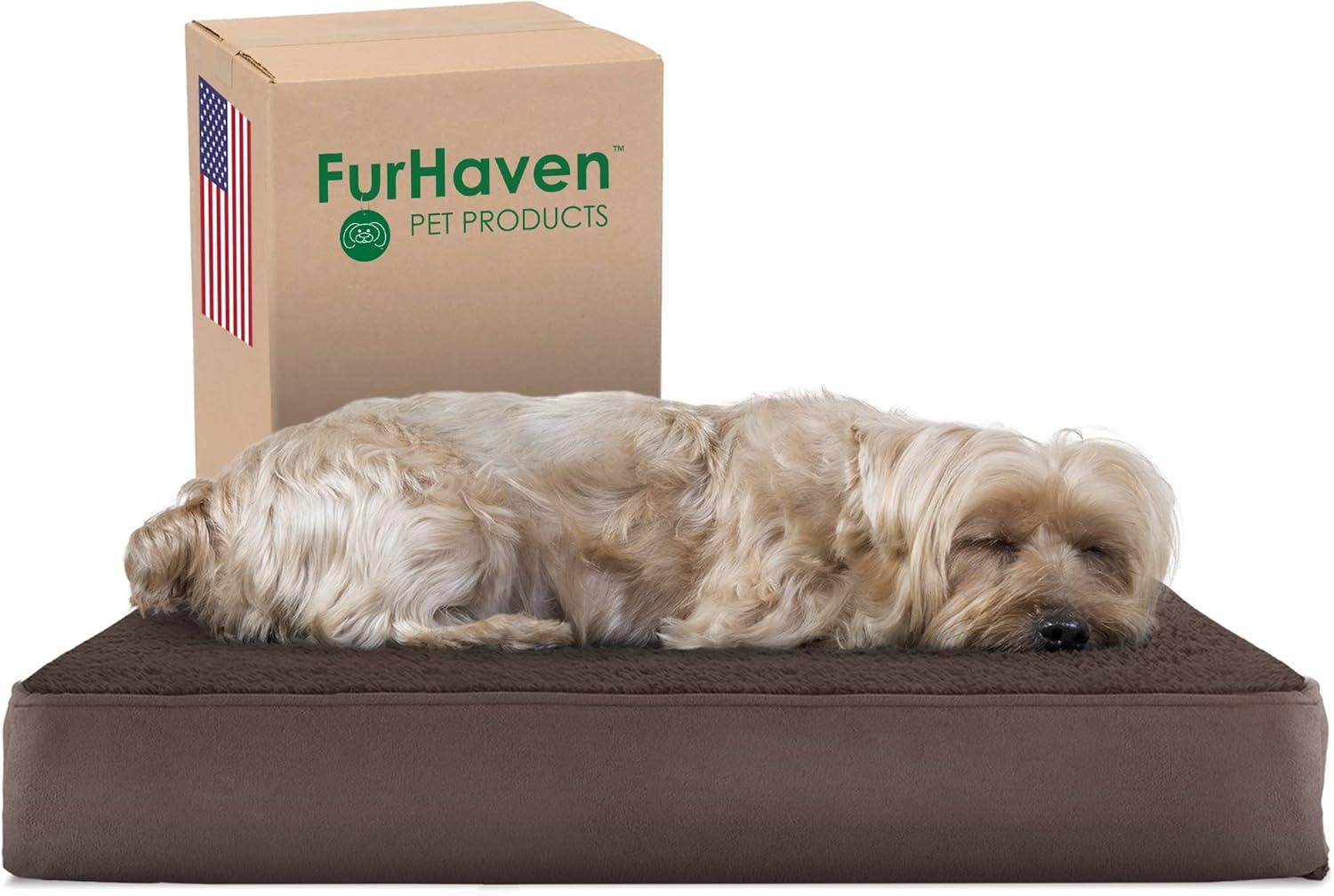 imageFurhaven Memory Foam Dog Bed for Large Dogs w Removable Washable Cover For Dogs Up to 95 lbs Ultra Plush Faux Fur ampamp Suede Mattress Chocolate JumboXLTerry Suede Espresso