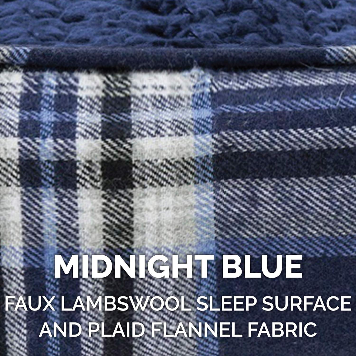 imageFurhaven Memory Foam Dog Bed for Large Dogs w Removable Washable Cover For Dogs Up to 95 lbs Ultra Plush Faux Fur ampamp Suede Mattress Chocolate JumboXLSherpa Plaid Flannel Midnight Blue