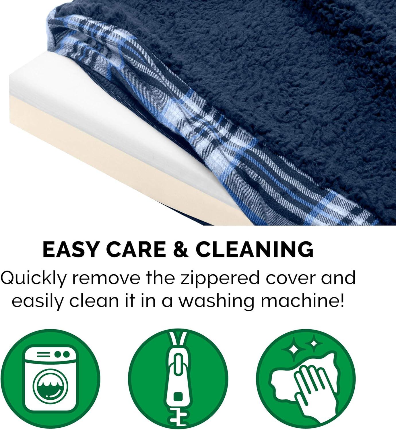 imageFurhaven Memory Foam Dog Bed for Large Dogs w Removable Washable Cover For Dogs Up to 95 lbs Ultra Plush Faux Fur ampamp Suede Mattress Chocolate JumboXLSherpa Plaid Flannel Midnight Blue