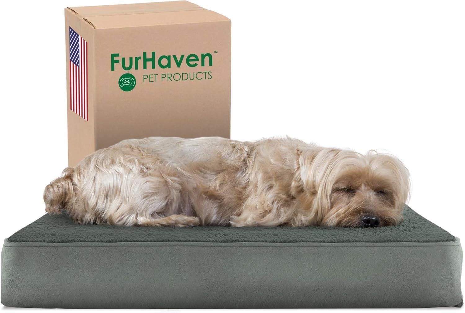 imageFurhaven Memory Foam Dog Bed for Large Dogs w Removable Washable Cover For Dogs Up to 95 lbs Ultra Plush Faux Fur ampamp Suede Mattress Chocolate JumboXLTerry Suede Forest
